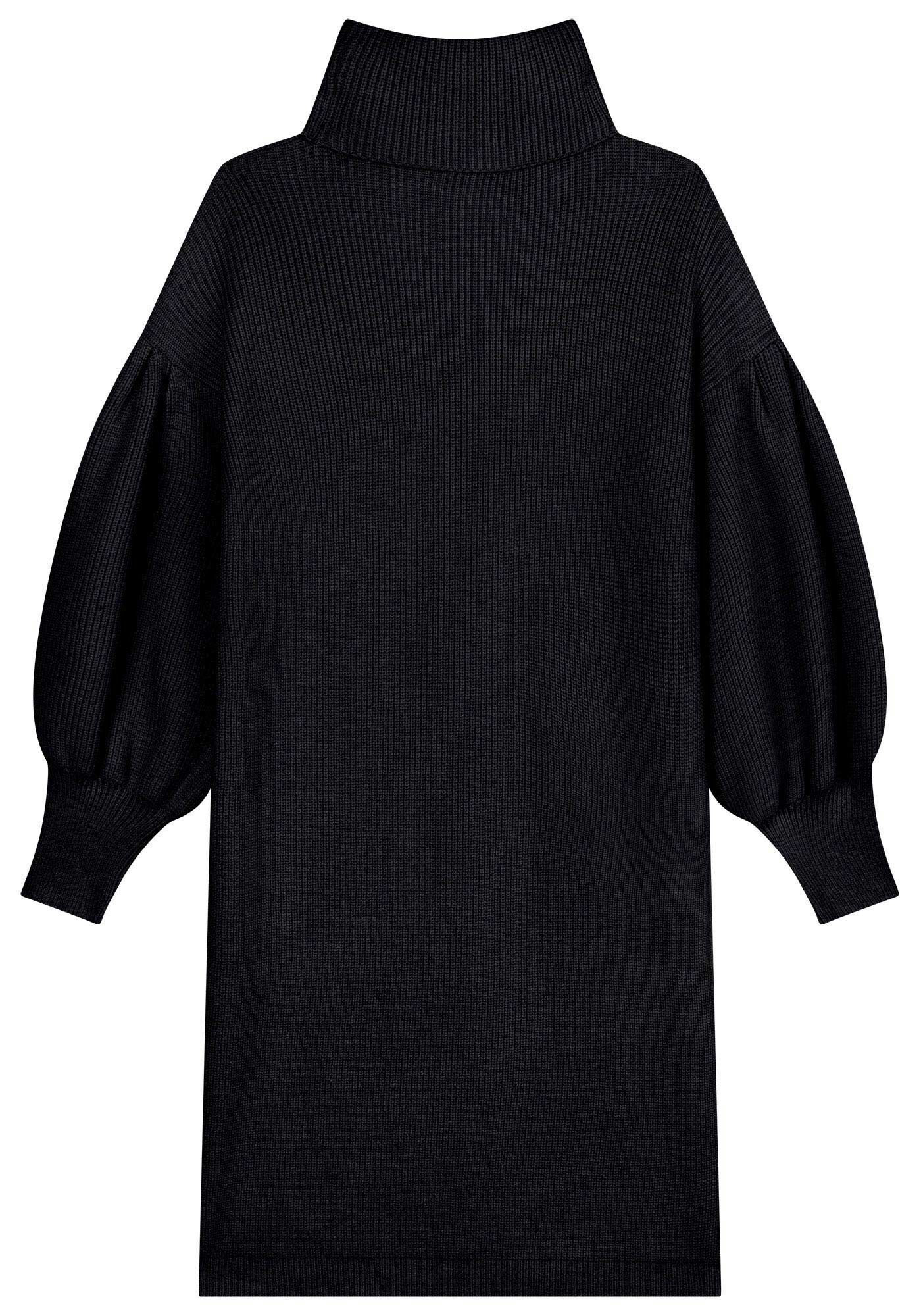 Vestido Curto Gola Alta em Tric&ocirc; com Manga Bufante, , large.