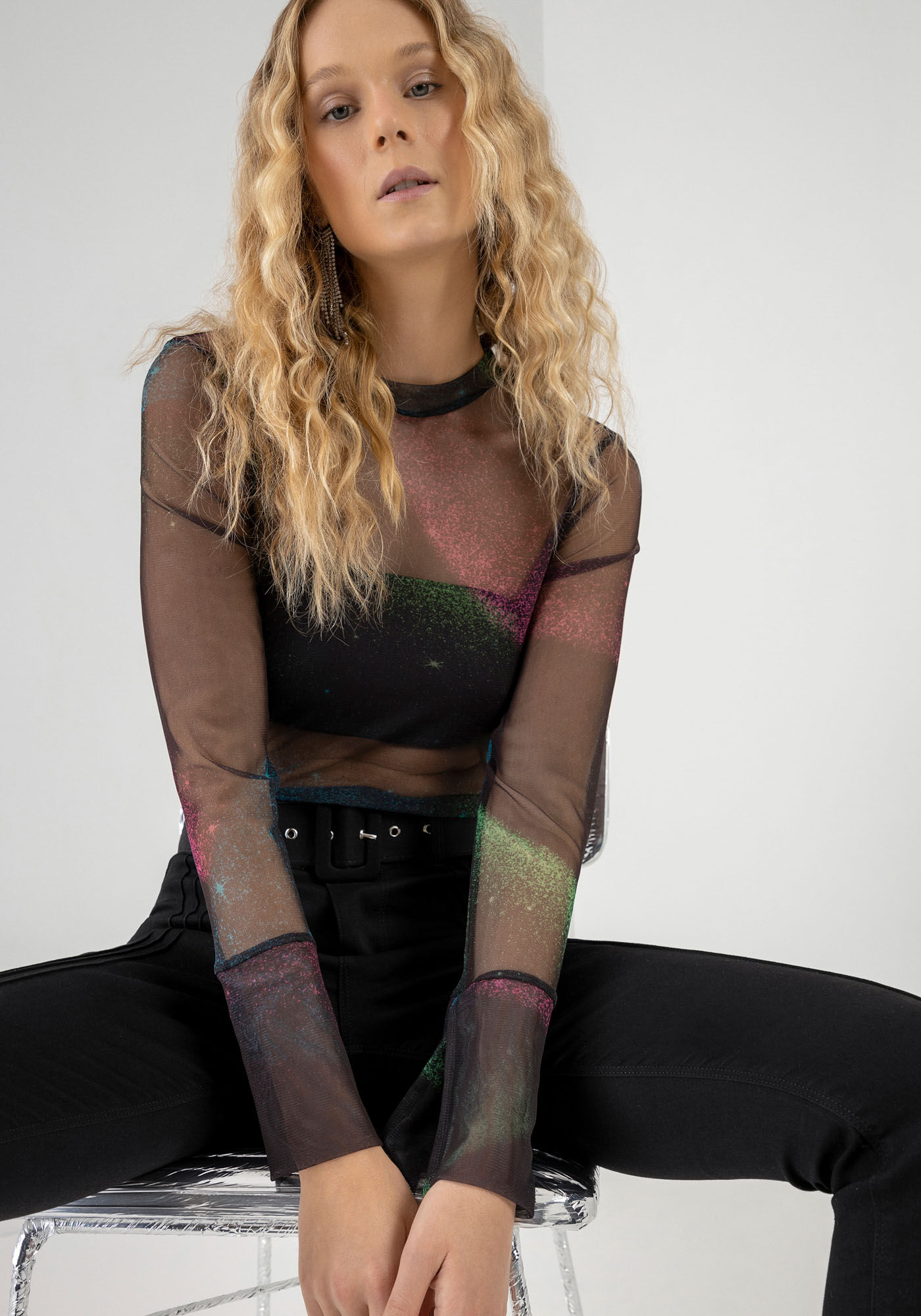 Blusa Manga Longa em Tule com Top, , large.