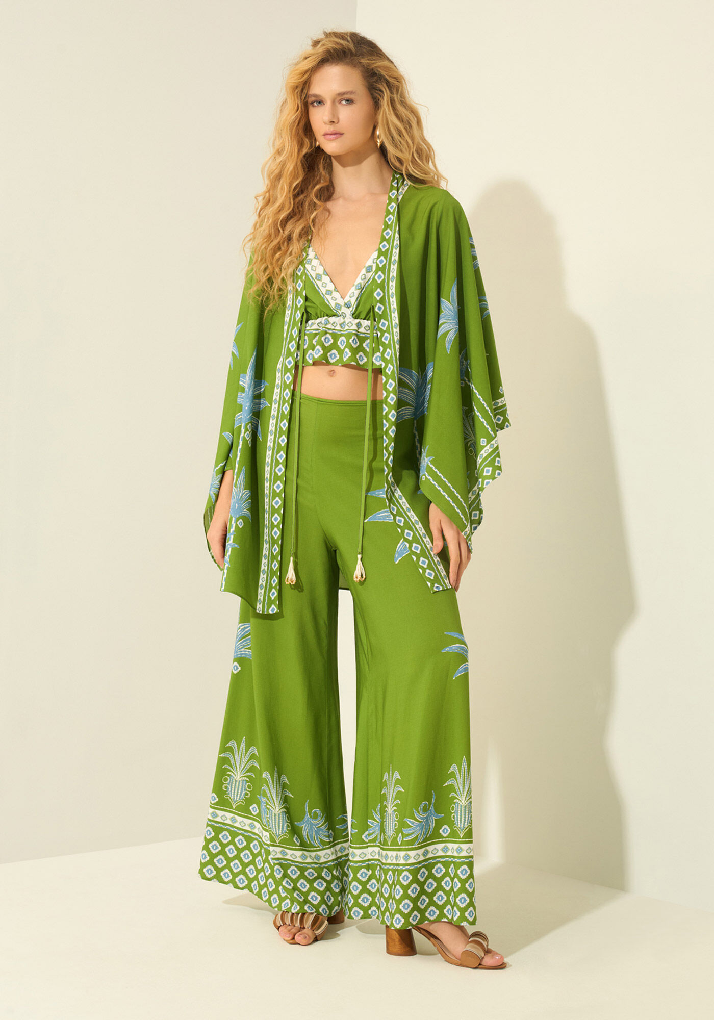 Kaftan Estampado Com Amarra&ccedil;&atilde;o, MAXI GRAVURA VERDE, large.