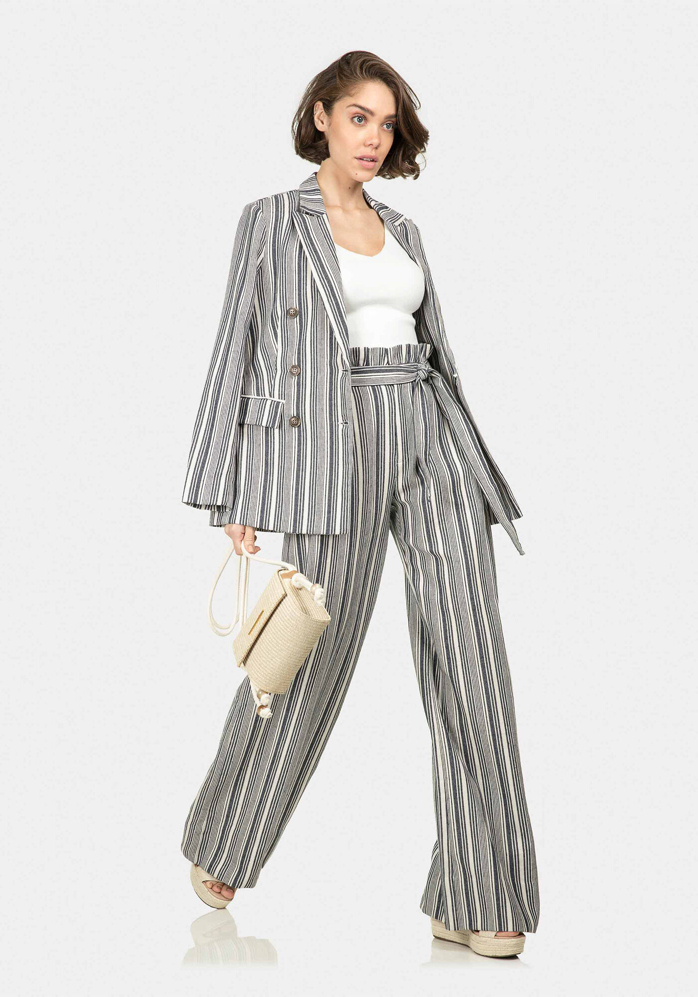 Cal&ccedil;a Pantalona Listrada Cinto Amarelo Caramelo, , large.