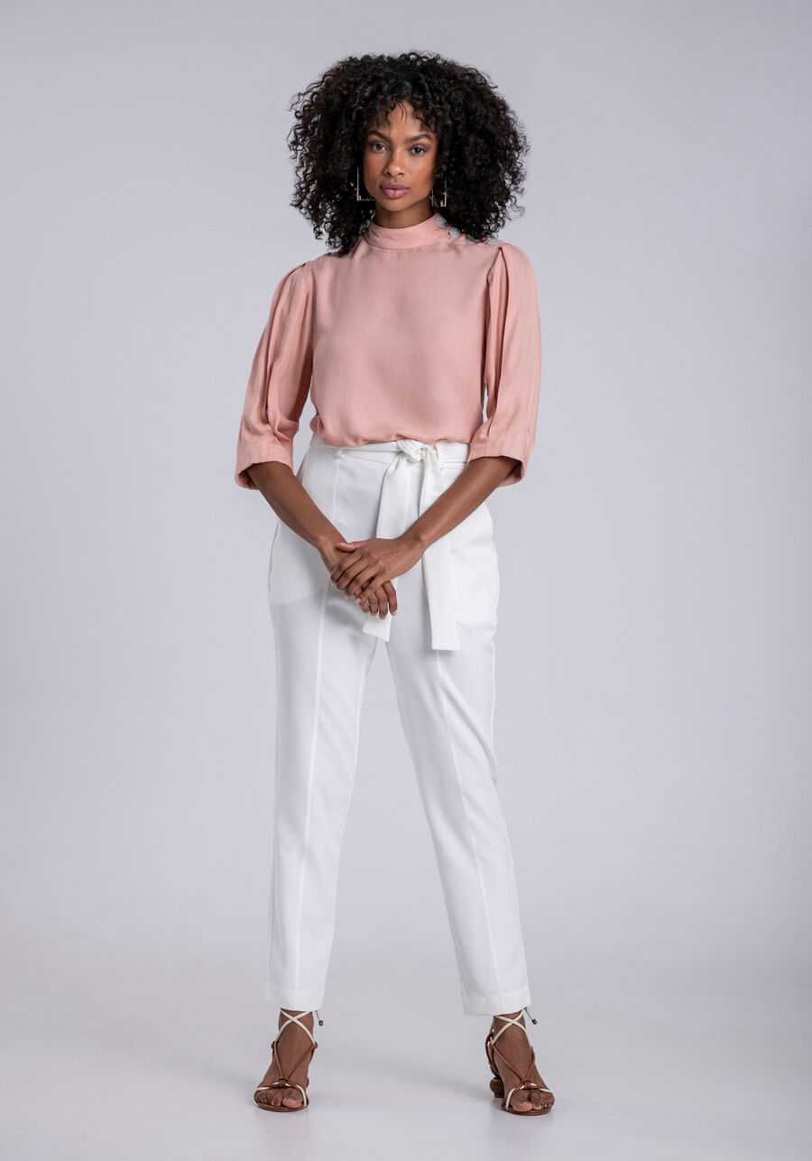 Blusa Gola Alta em Crepe com Botões Máxi, . Blusa Gola Alta em Crepe com Botões Máxi, , large.