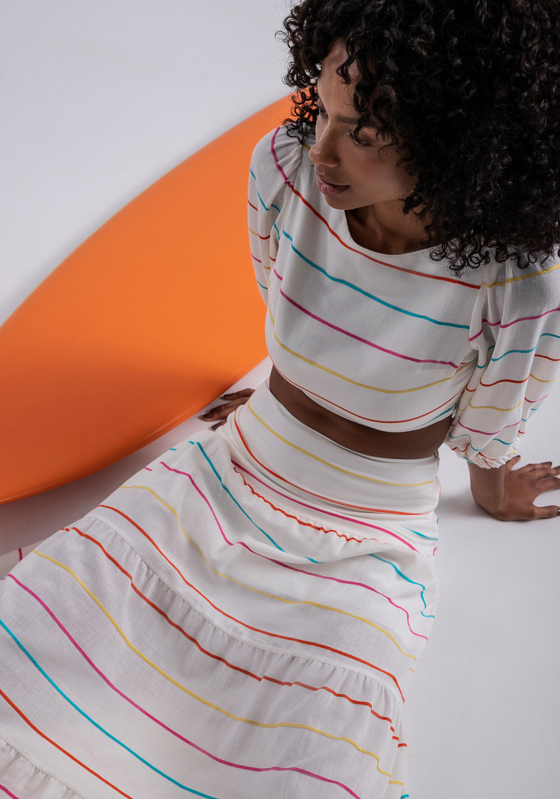 Saia Longa Cintura Alta em Tecido Valença Listrada, . Saia Longa Cintura Alta em Tecido Valença Listrada, , large.