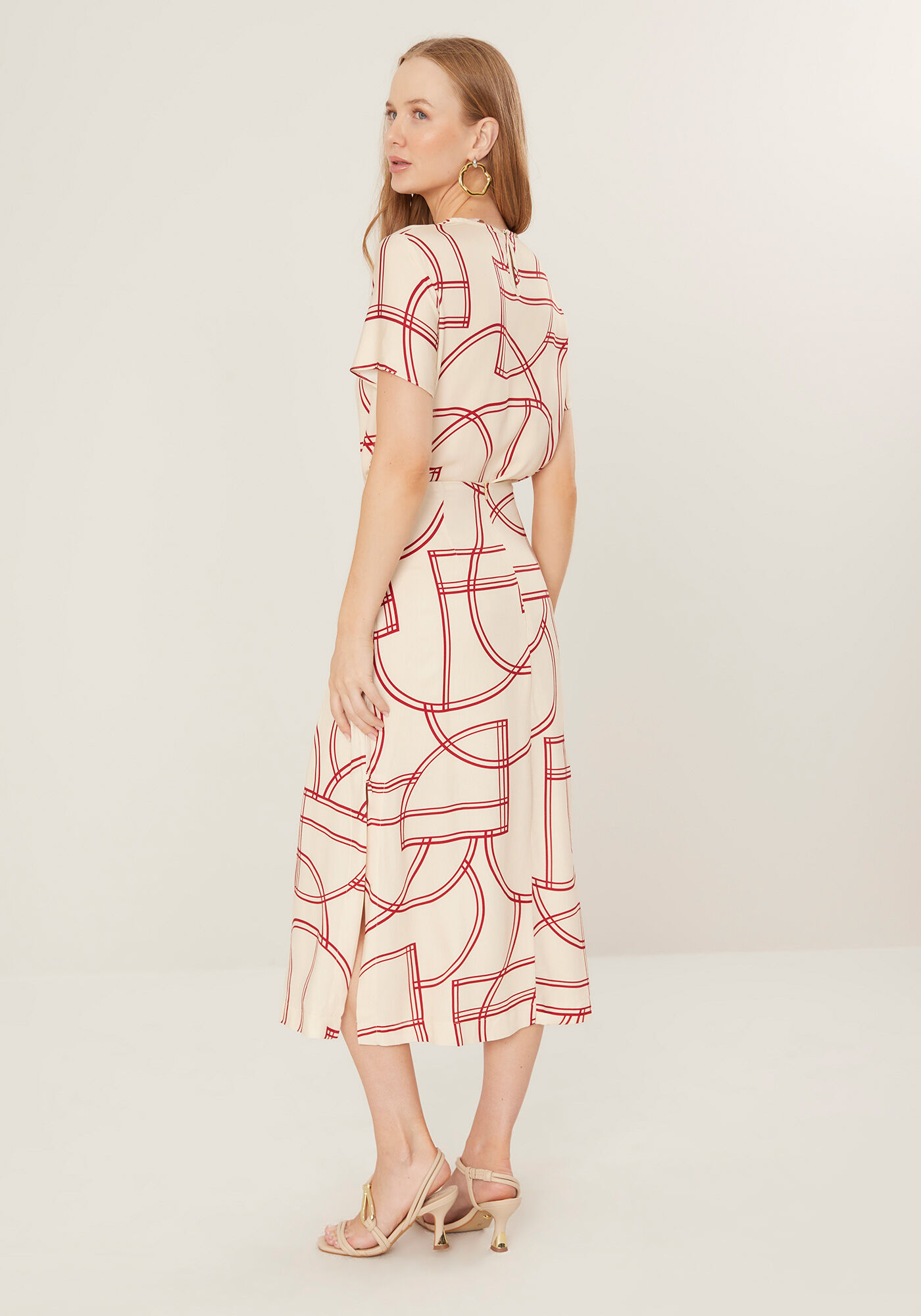 Blusa De Mangas Curtas Estampada Com Gola Redonda, , large.