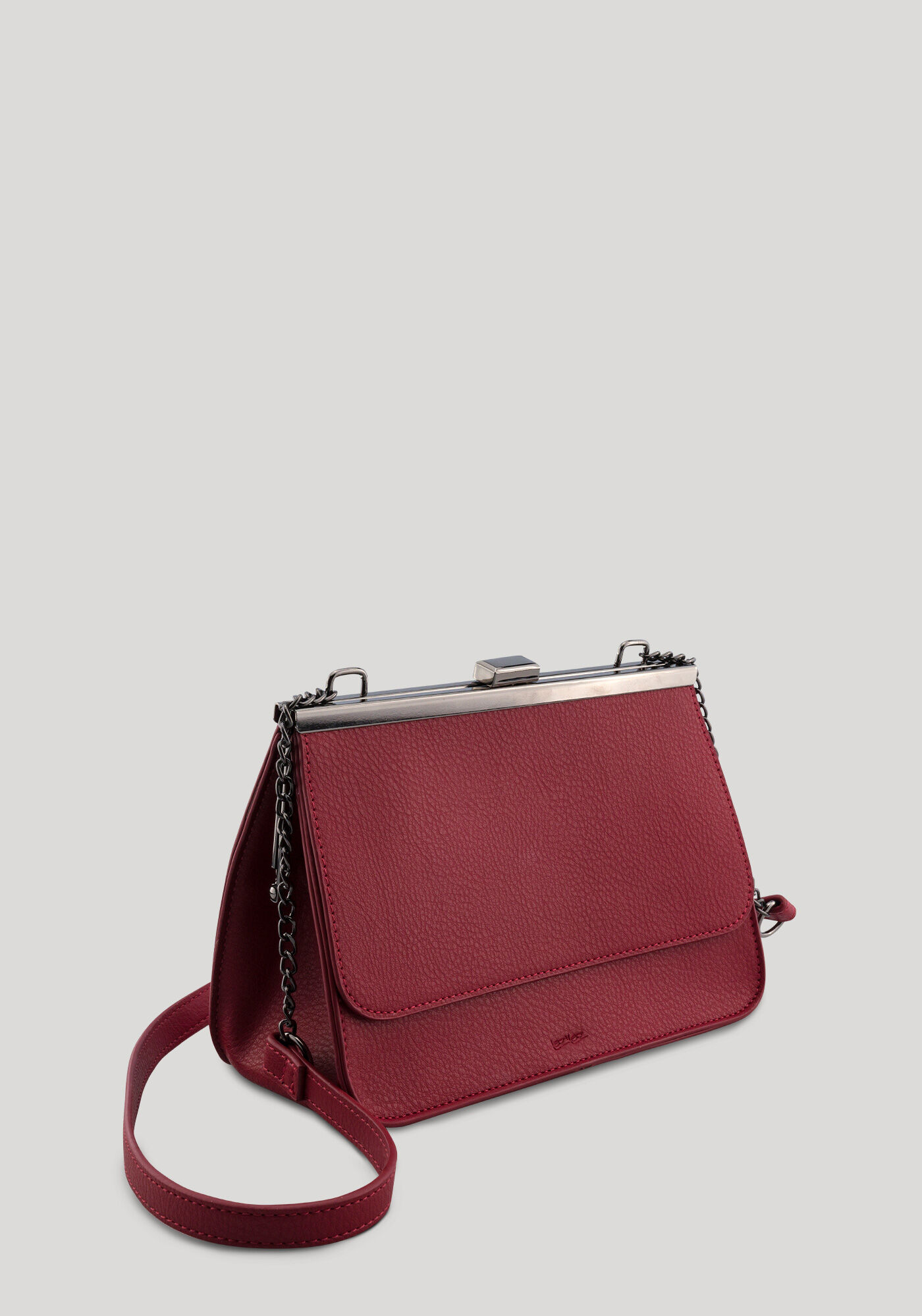 Bolsa M&eacute;dia Estruturada Com Al&ccedil;a Corrente Metalizada, VERMELHO FLAMBOYANT, large.