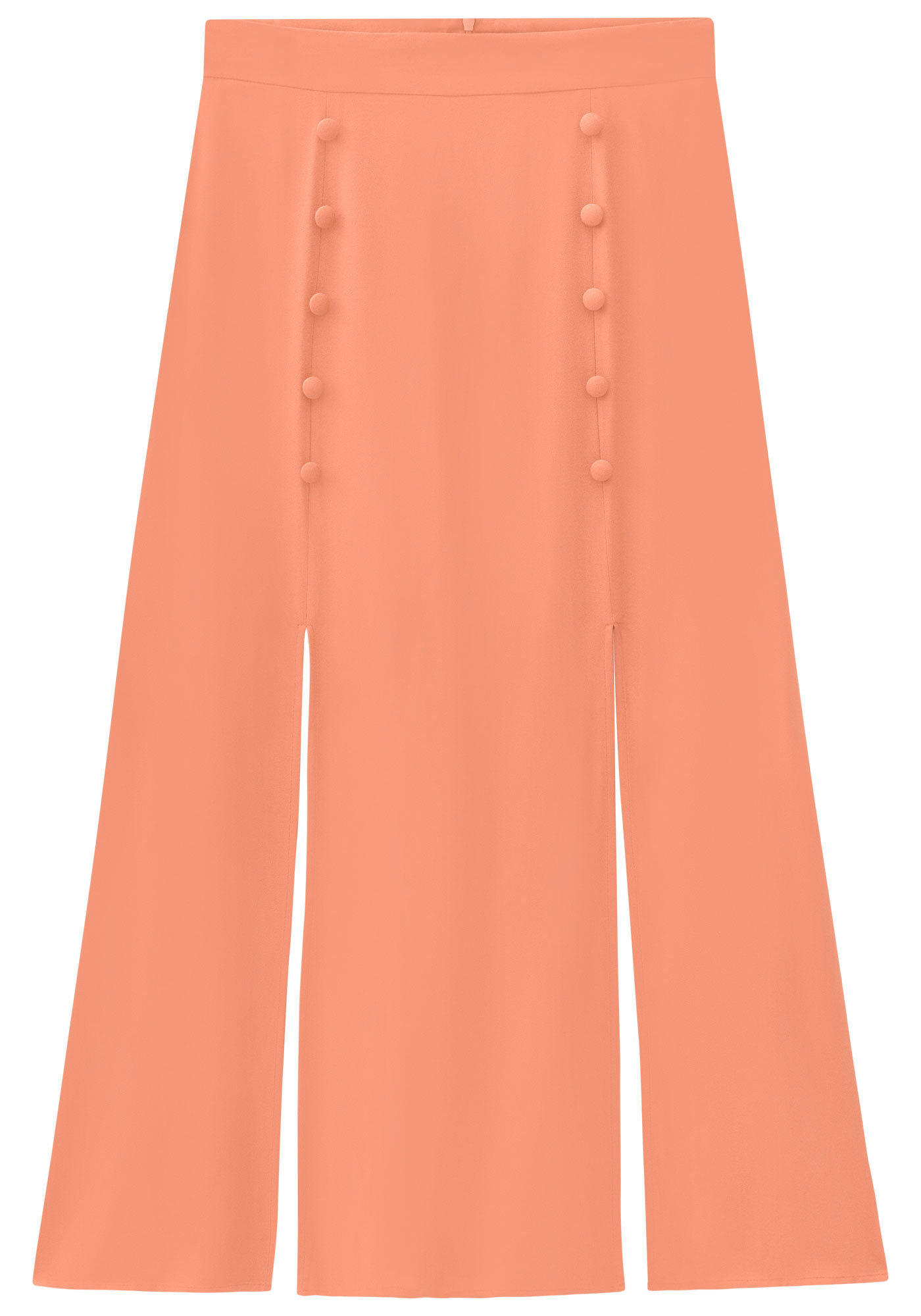 Saia Midi Cintura Alta Crepe com Fendas, SALMAO ZINC, large.