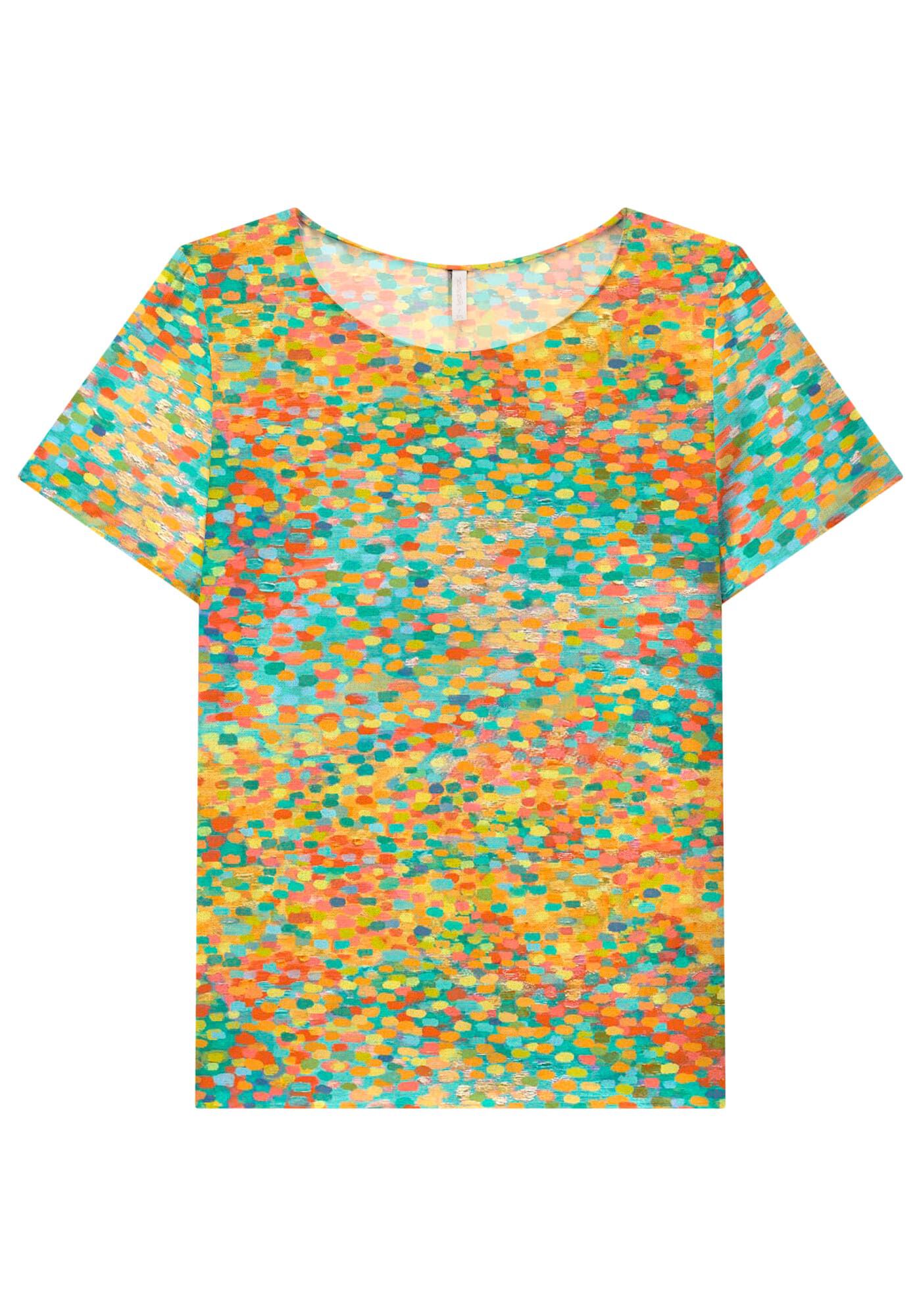 Blusa Manga Curta em Viscose Estampada, , large.