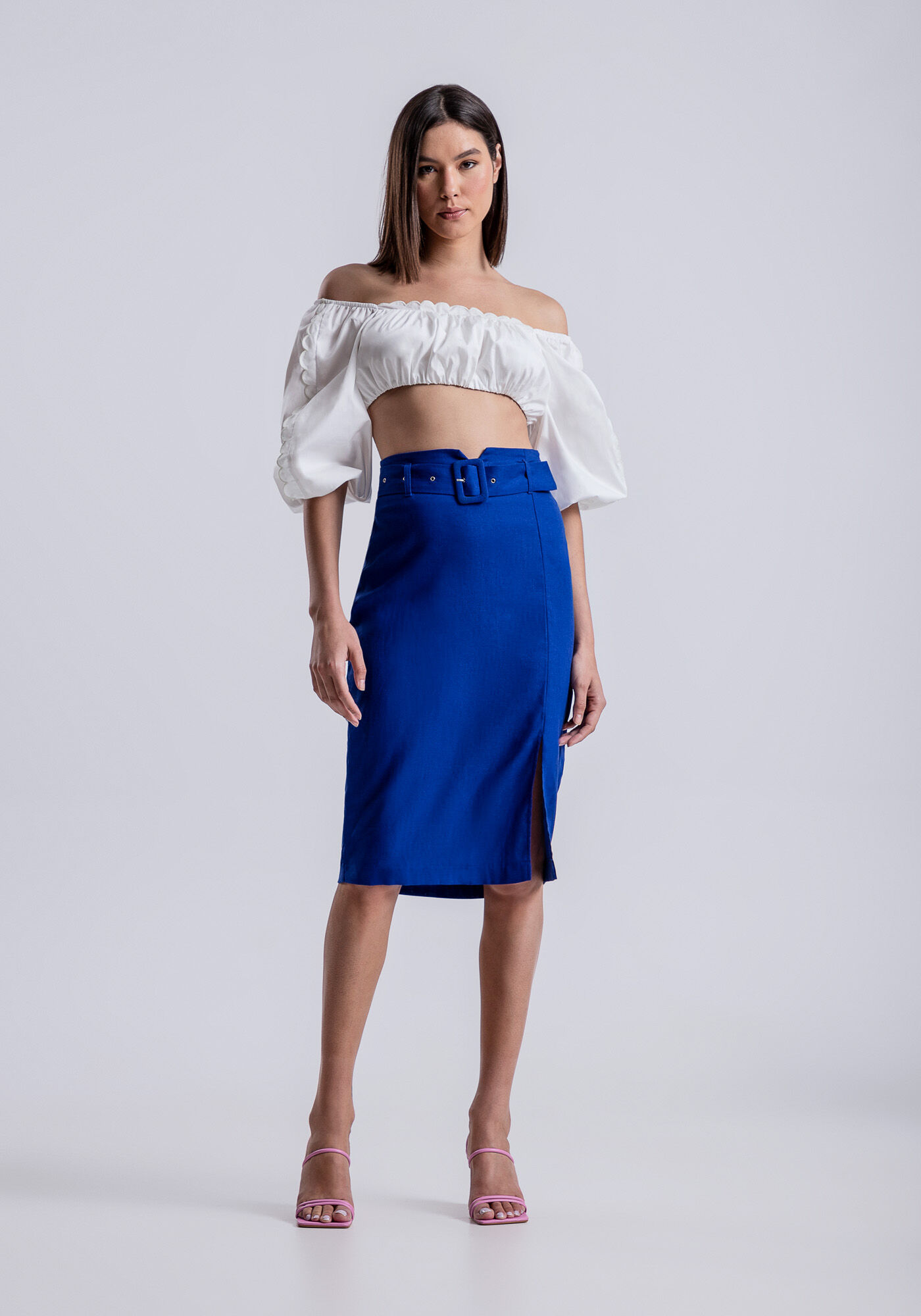 Saia lapis midi com fenda 2025