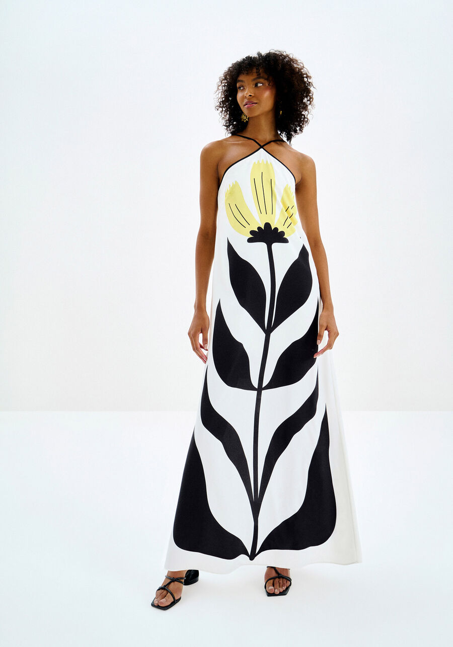 Vestido Longo Cross Neck Estampado com Cinto, . Vestido Longo Cross Neck Estampado com Cinto, , large.