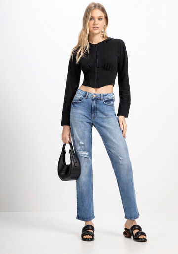 Calça Jeans Reta Slim Super Alta com Elasticidade, JEANS, large.