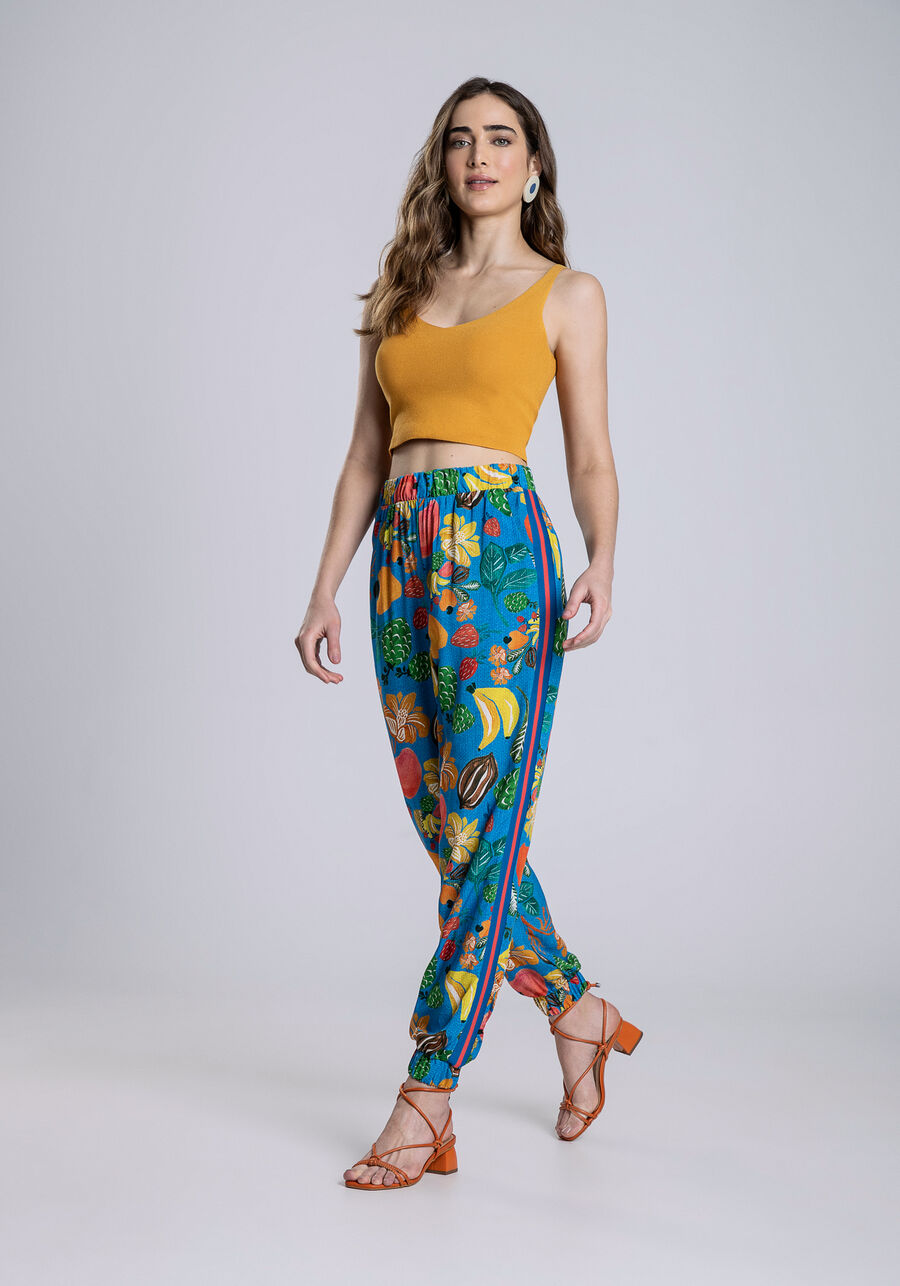 Calça Jogging em Viscose Estampada, GRAVIOLA. Calça Jogging em Viscose Estampada, GRAVIOLA, large.
