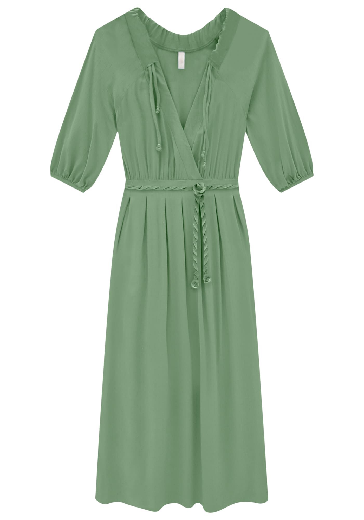 Vestido Longo Manga 3/4 com Cinto Cord&atilde;o, , large.