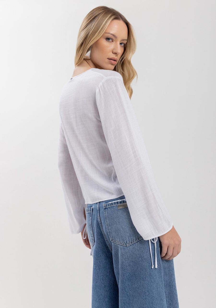 Blusa De Mangas Longas Em Viscose Com Amarrações Frontais, . Blusa De Mangas Longas Em Viscose Com Amarrações Frontais, , large.