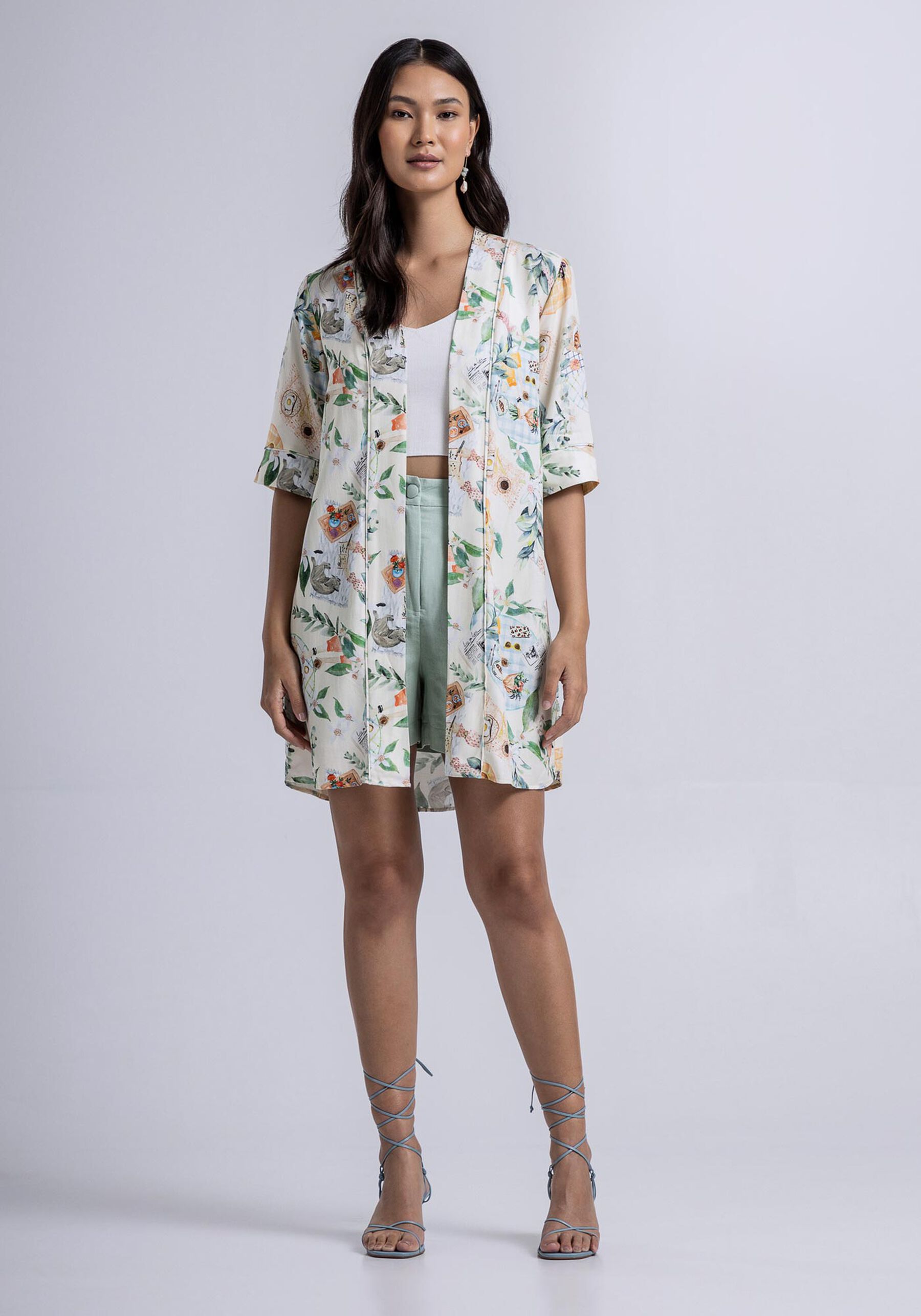 Kimono Alongado em Crepe com Cinto, BRUNCH. Kimono Alongado em Crepe com Cinto, BRUNCH, large.