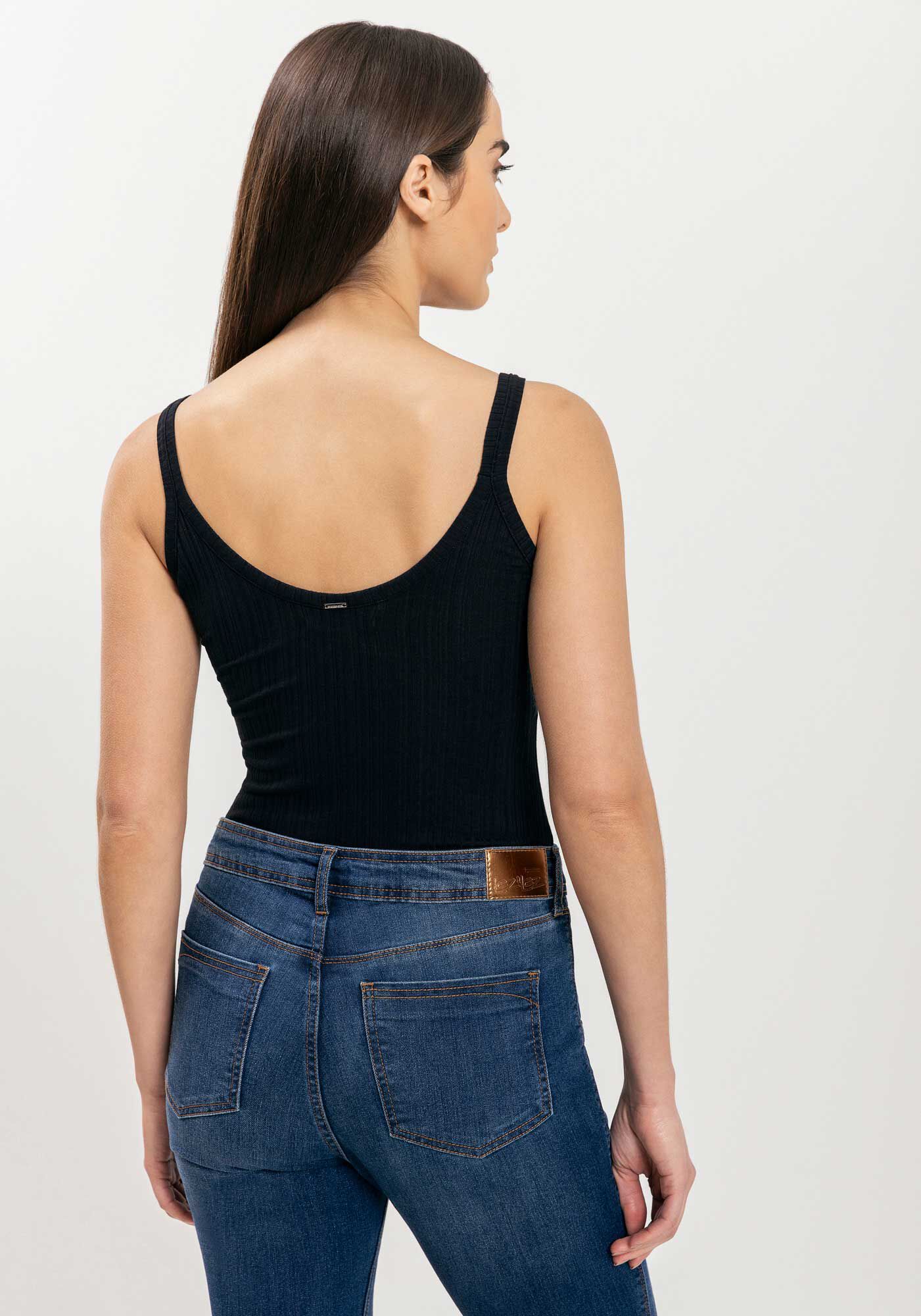 Blusa Regata B&aacute;sica De Al&ccedil;as Em Malha Canelada, , large.