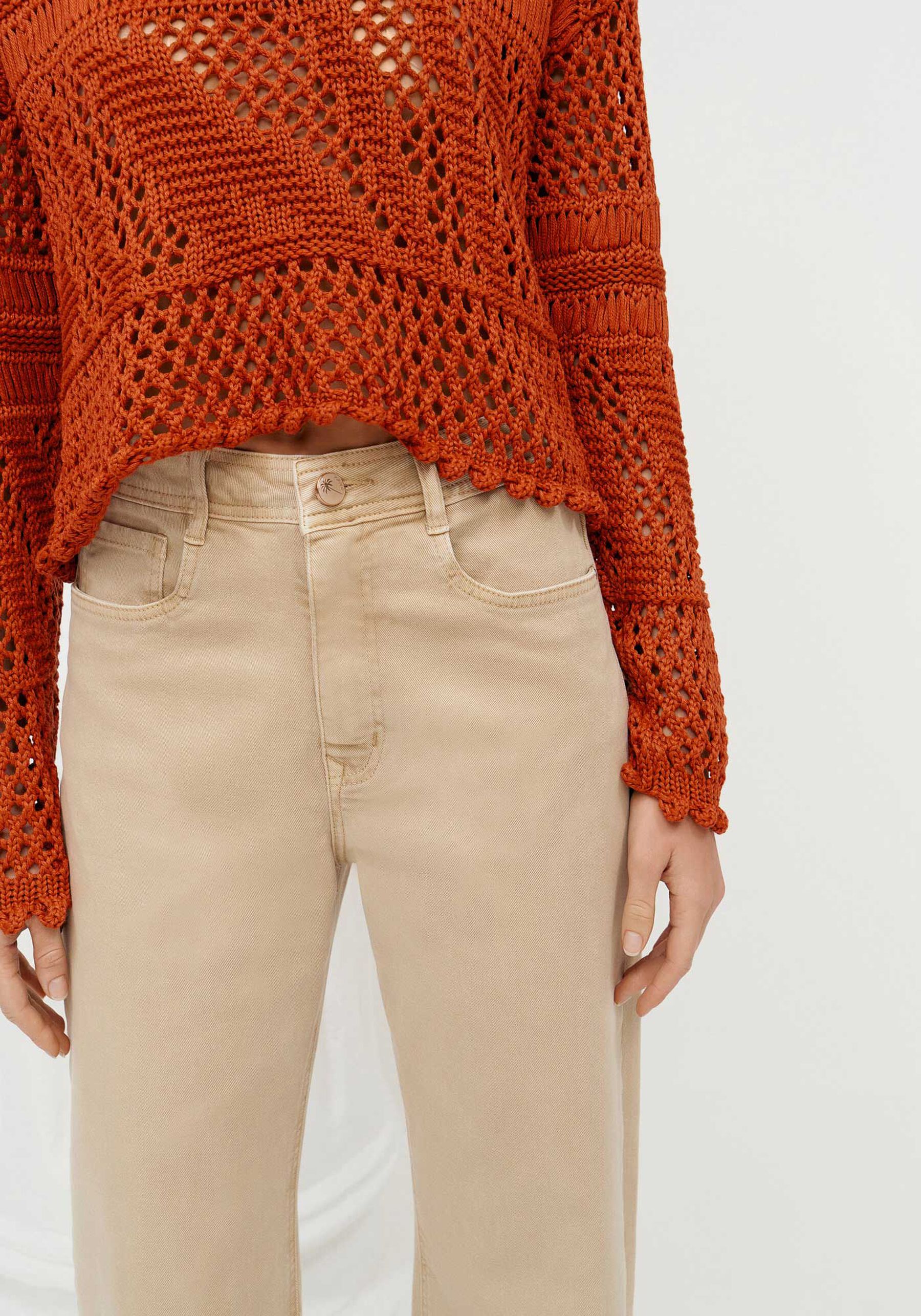 Calça Sarja Wide Leg Comfort Cropped Super Alta, BEGE FLAME. Calça Sarja Wide Leg Comfort Cropped Super Alta, BEGE FLAME, large.