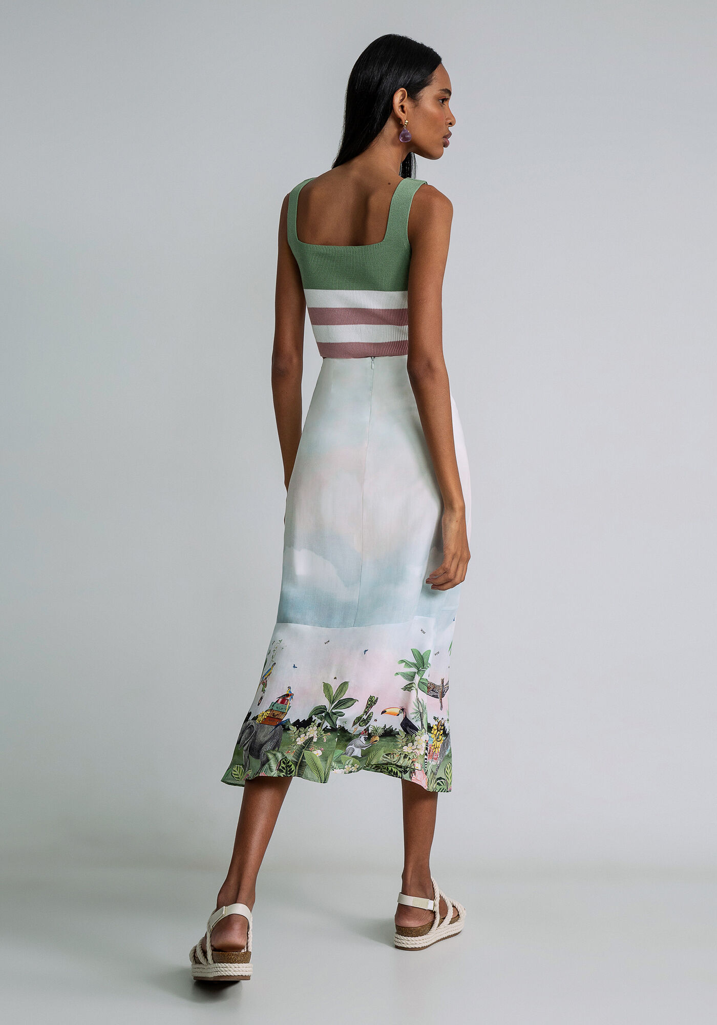 Saia Midi Cintura Alta Fenda, FESTA NA FLORESTA, large.