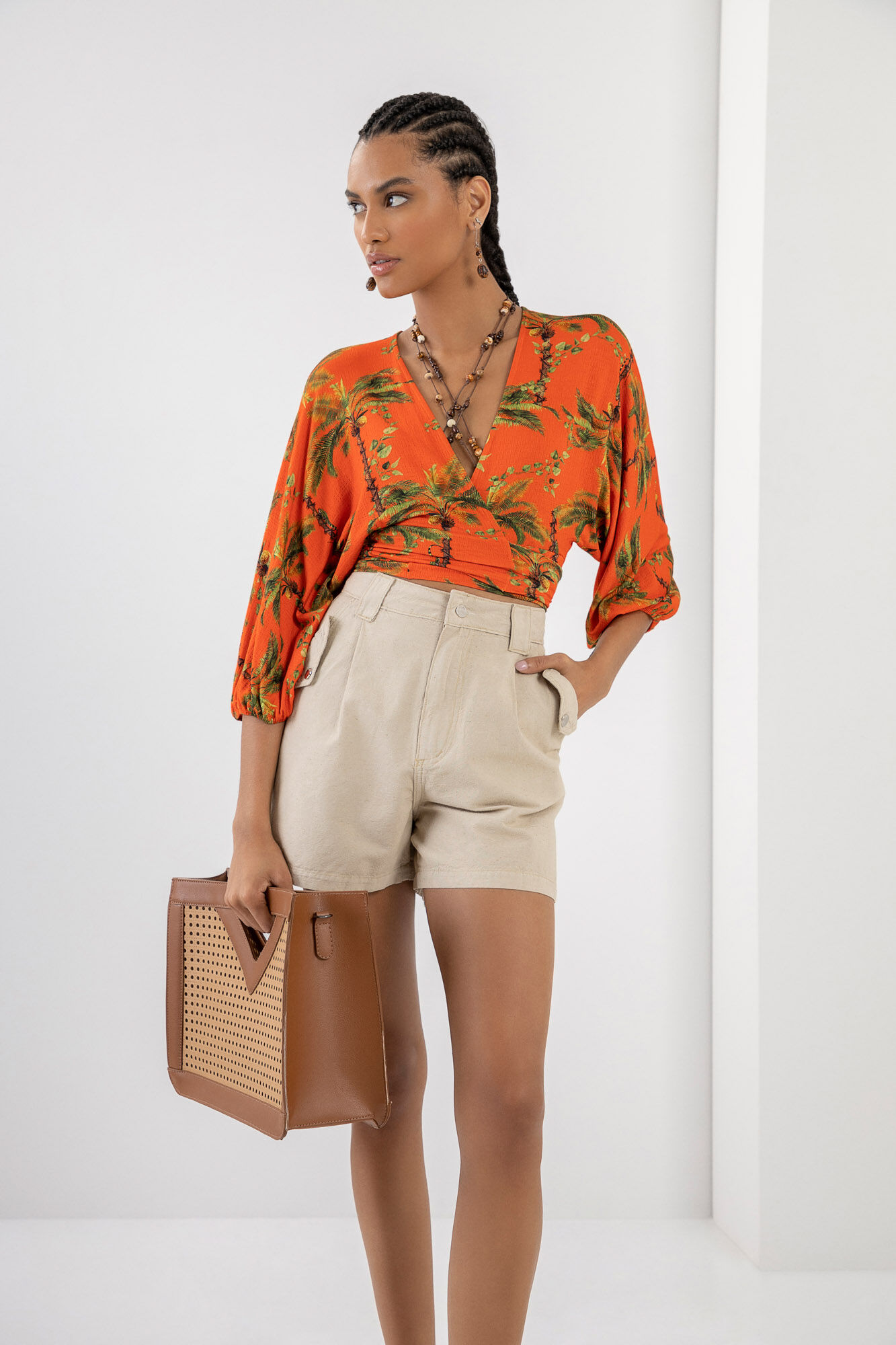 Blusa Manga 3/4 Estampada com Amarra&ccedil;&atilde;o, INAJA, large.