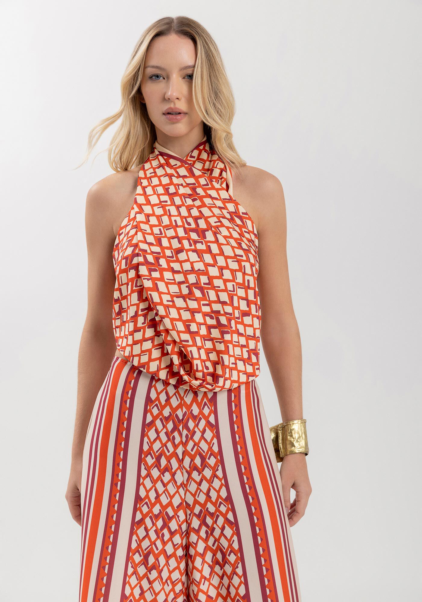 Len&ccedil;o Estampado Em Tecido Plano, CONTINUOUS LARANJA, large.