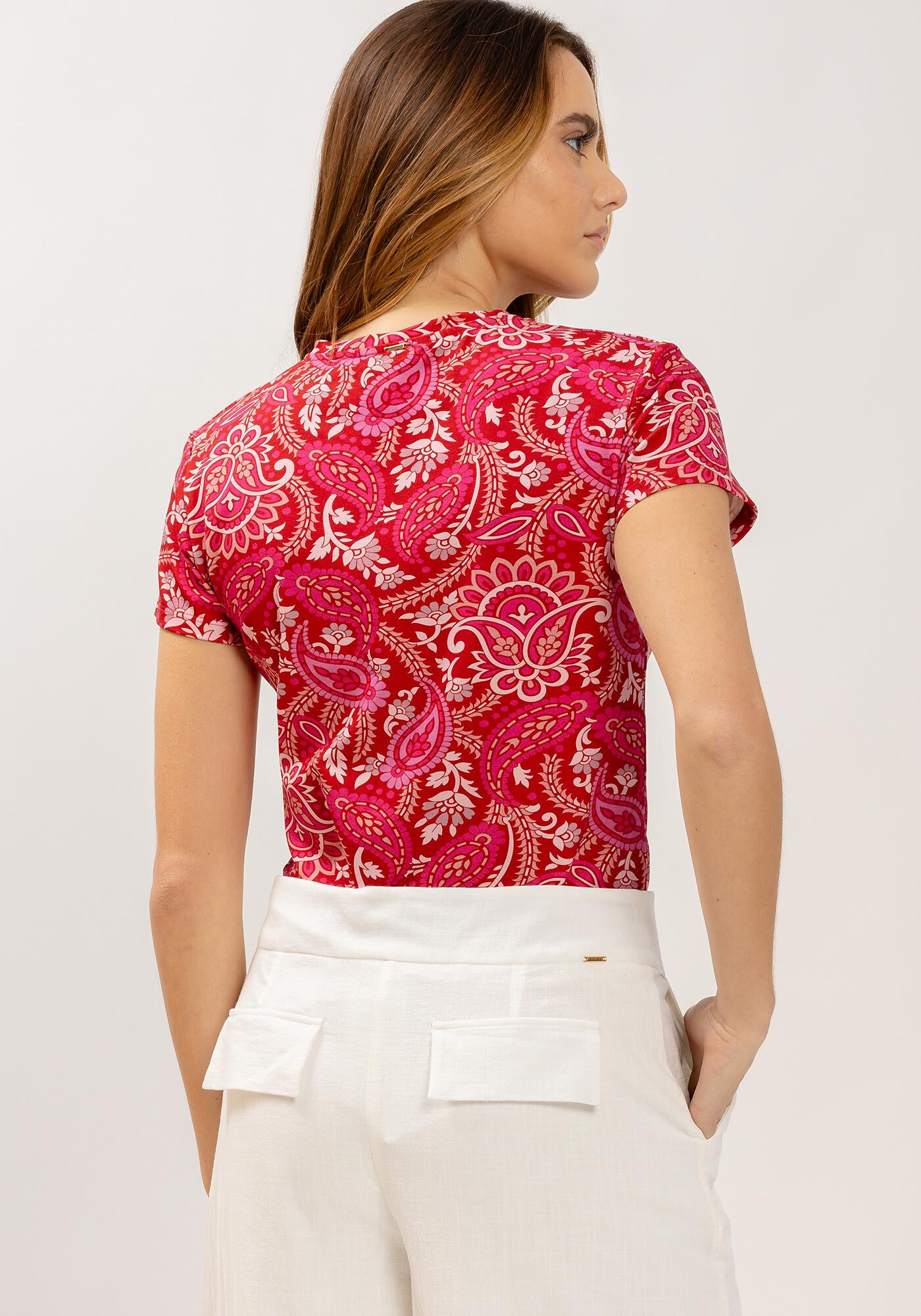 Blusa Manga Curta Estampada com Decote Redondo, , large.