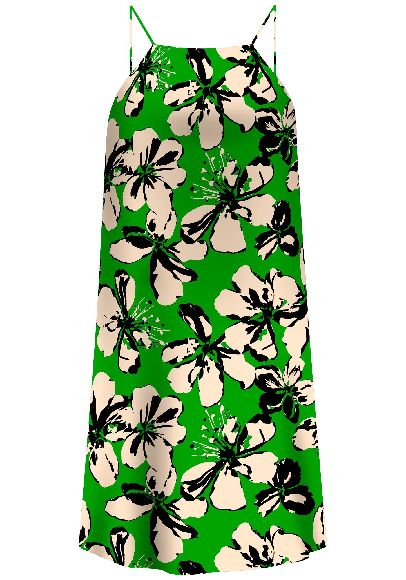 Vestido Curto Halter Neck em Viscose Estampada, , large.