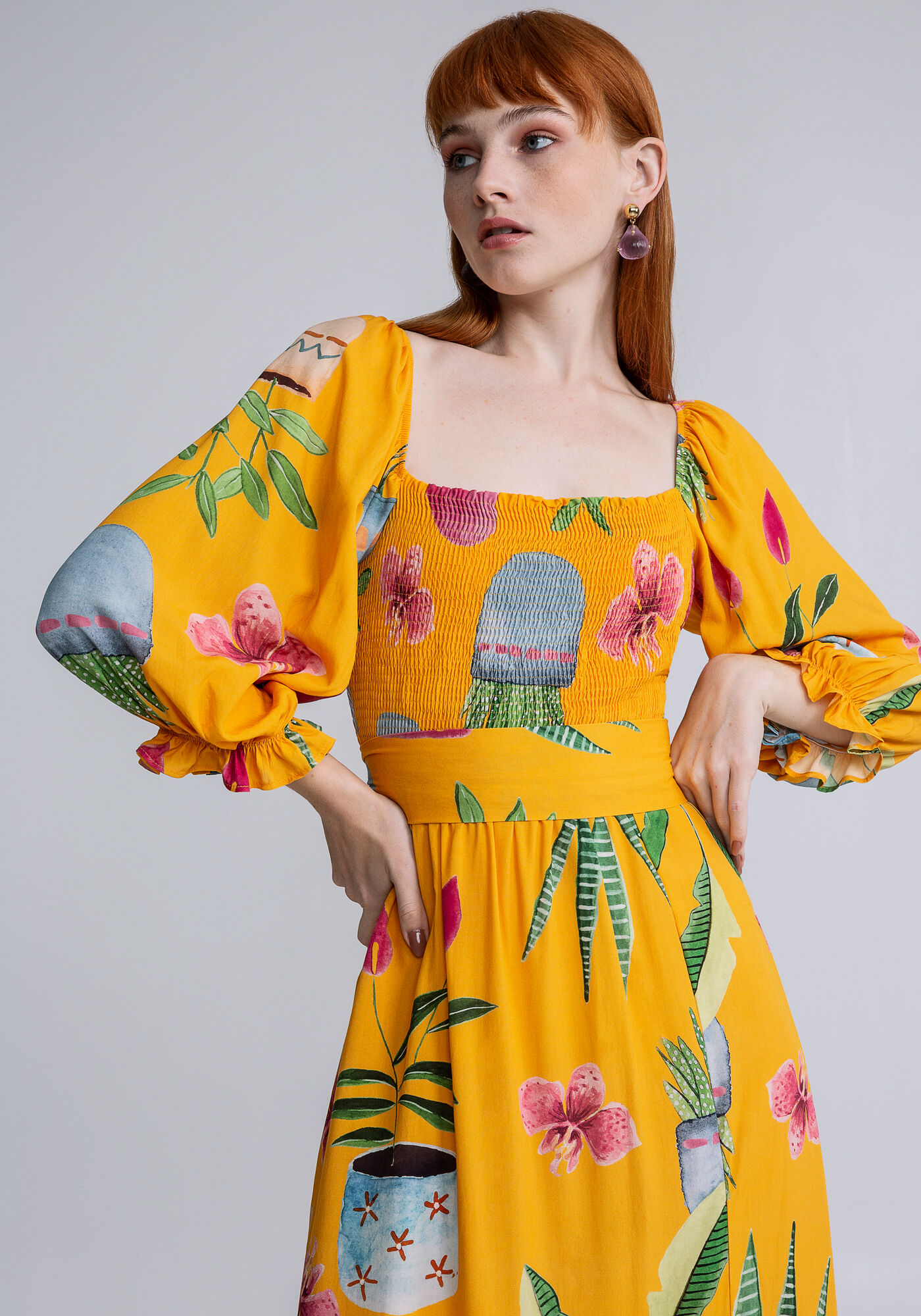 Vestido Midi Manga Bufante Cinto, VARANDA, large.