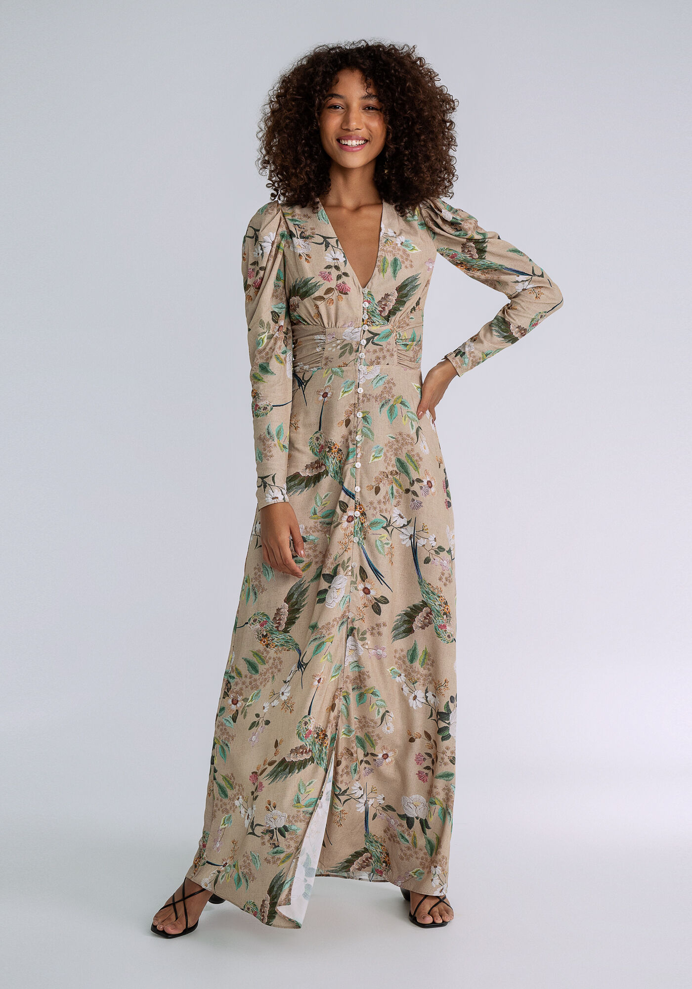 Vestido estampado shop com manga