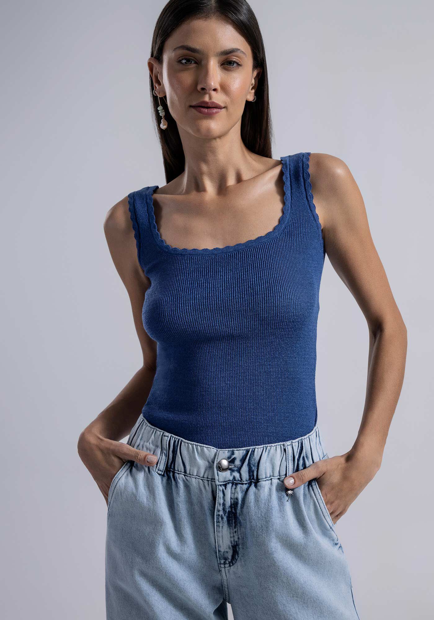 Regata em Tric&ocirc; com Decote Reto, , large.