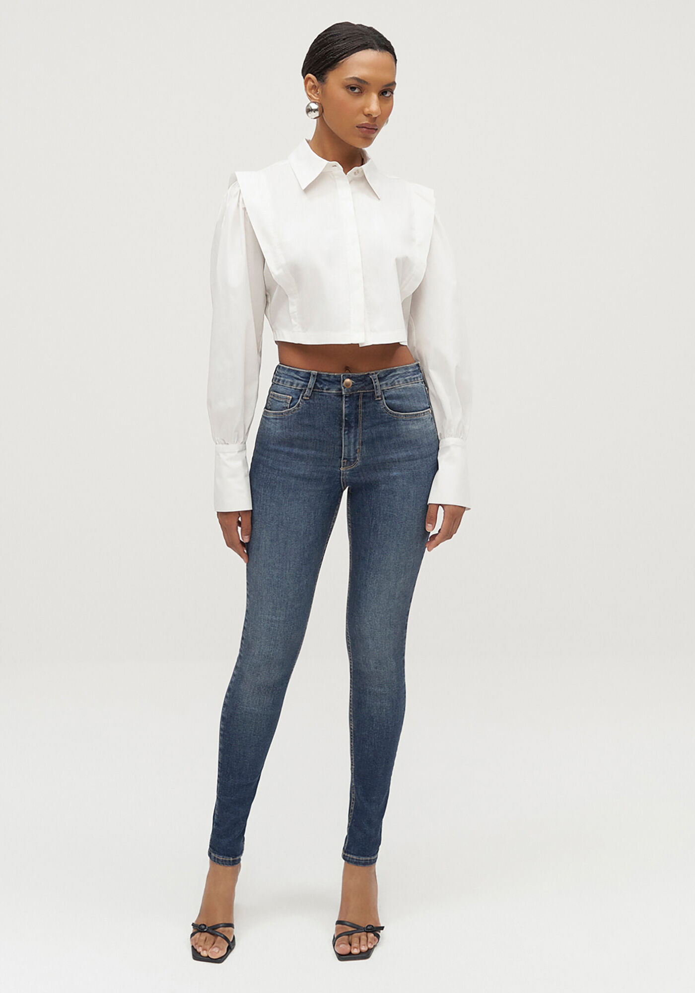 Cal&ccedil;a Jeans Skinny com Cintura Alta, JEANS, large.