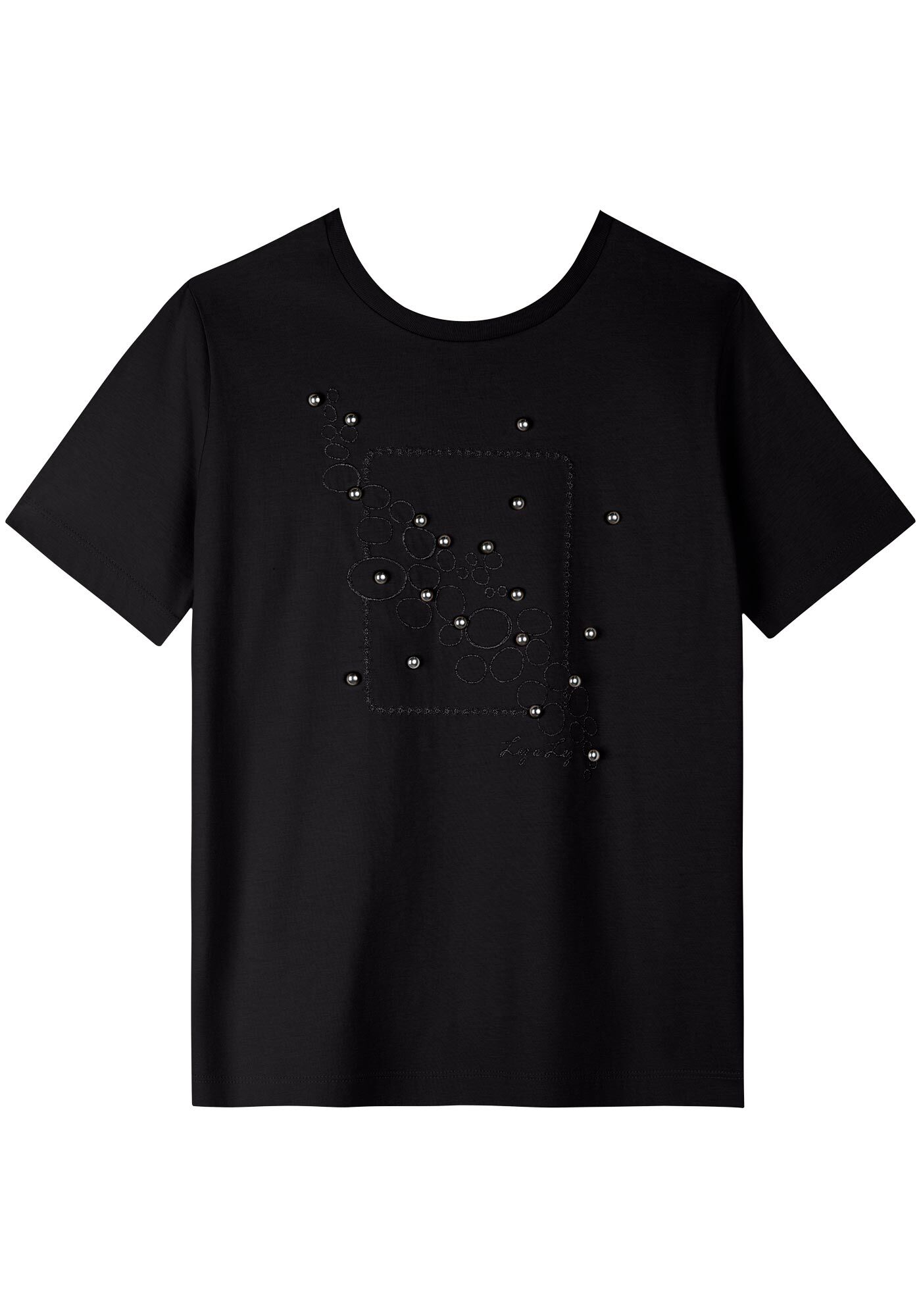 Blusa Em Algod&atilde;o Com Mangas Curtas E Apliques Metalizados, , large.