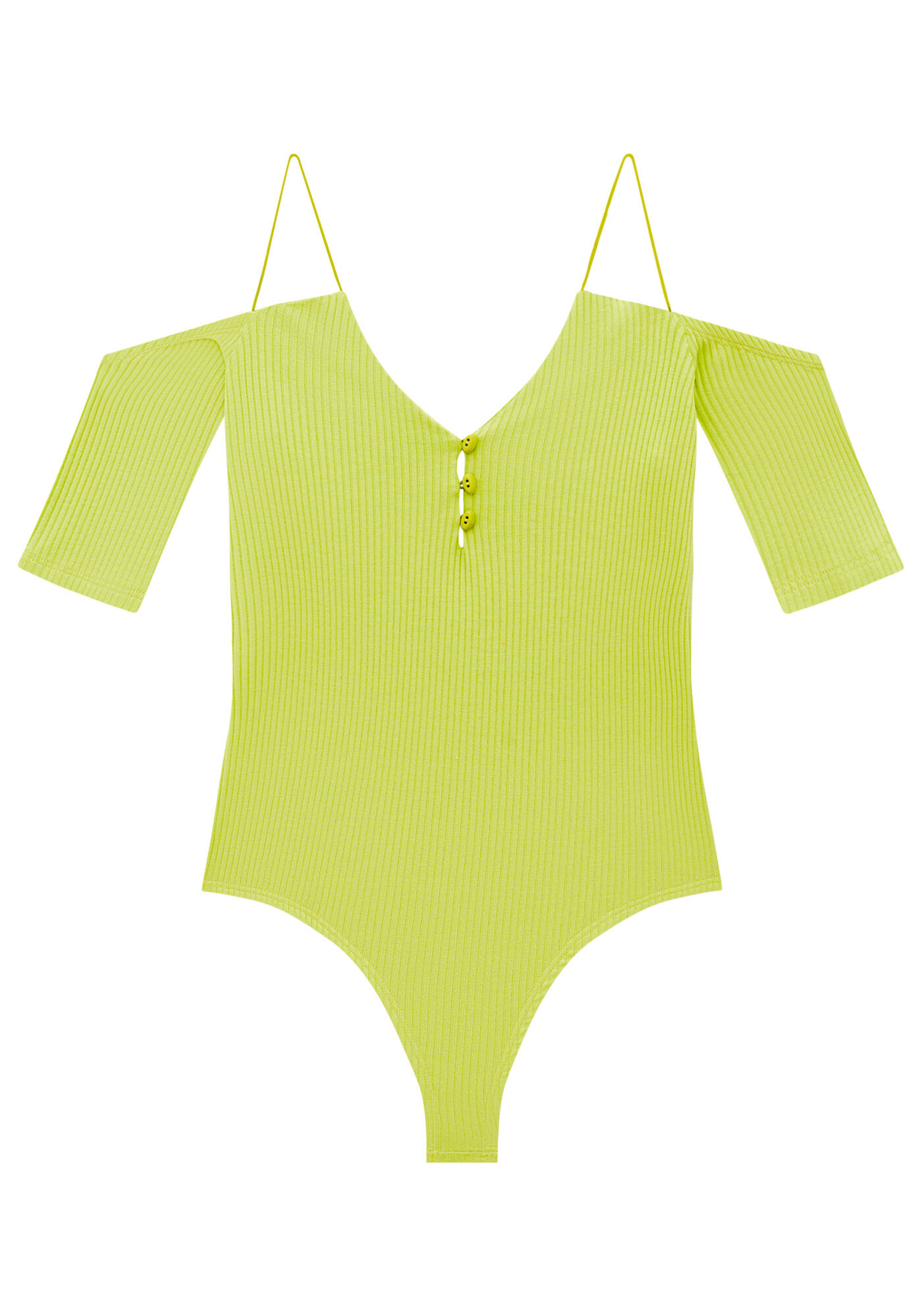 Body Manga Vazada Canelada com Bot&otilde;es, , large.