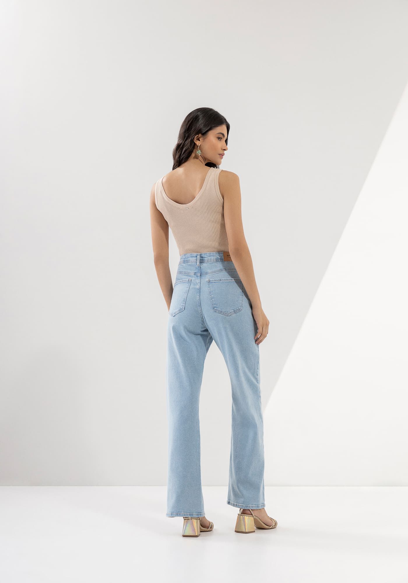 Cal&ccedil;a Jeans Wide Leg Super Alta com Elasticidade, , large.