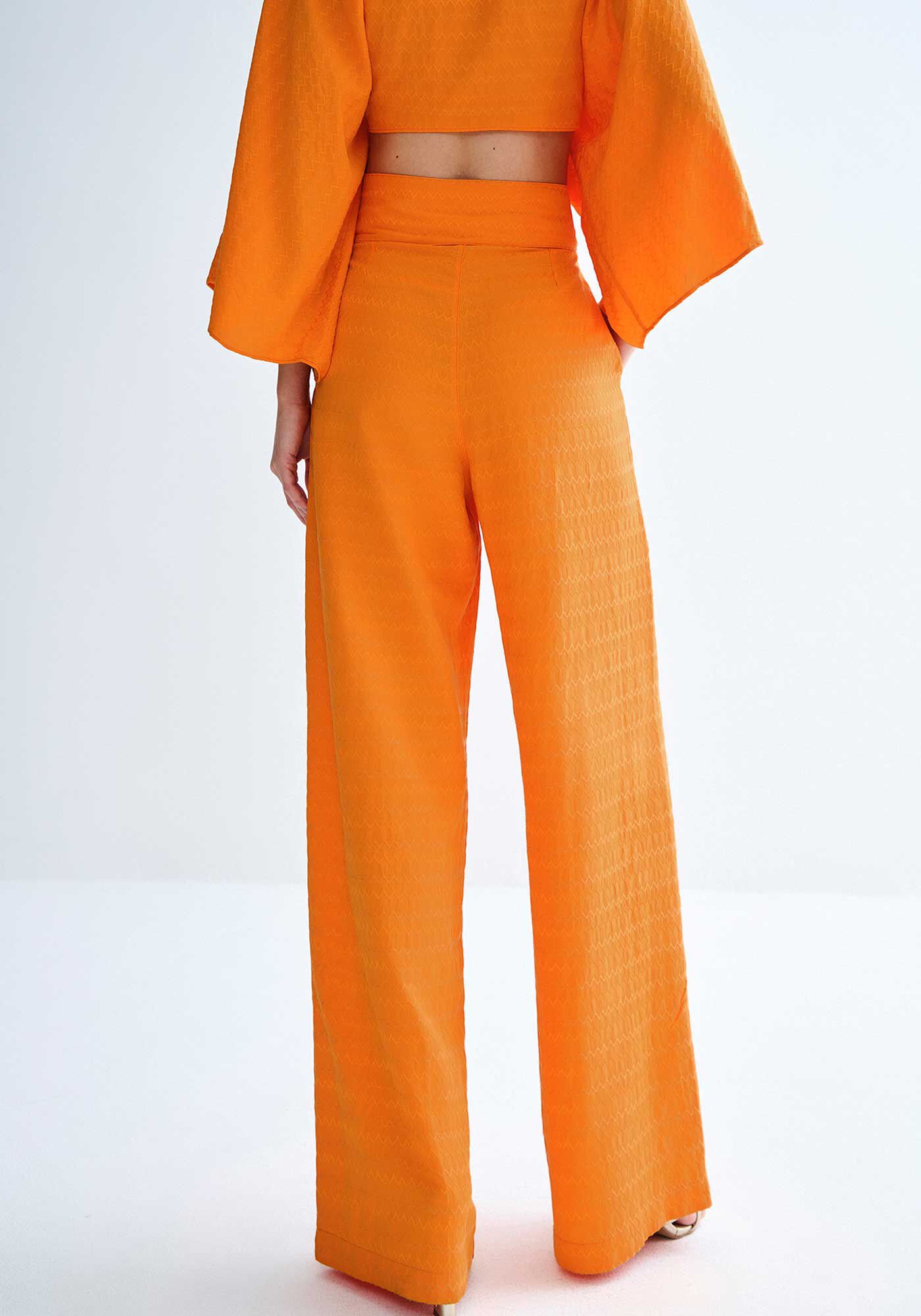 Cal&ccedil;a Pantalona em Jacquard com Amarra&ccedil;&atilde;o C&oacute;s, LARANJA NASTURZIO, large.