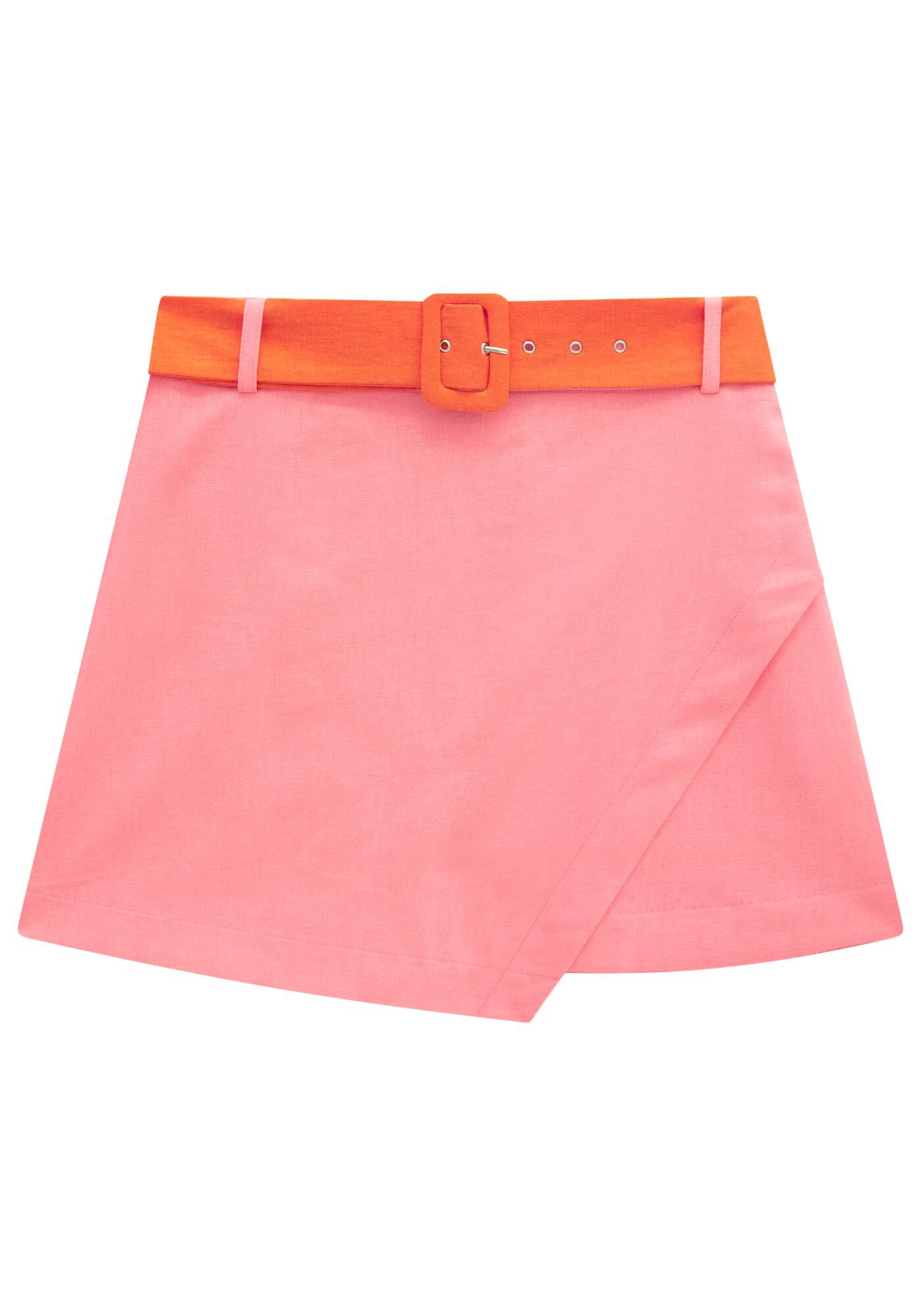Saia Curta em Linho com Cinto Color, , large.