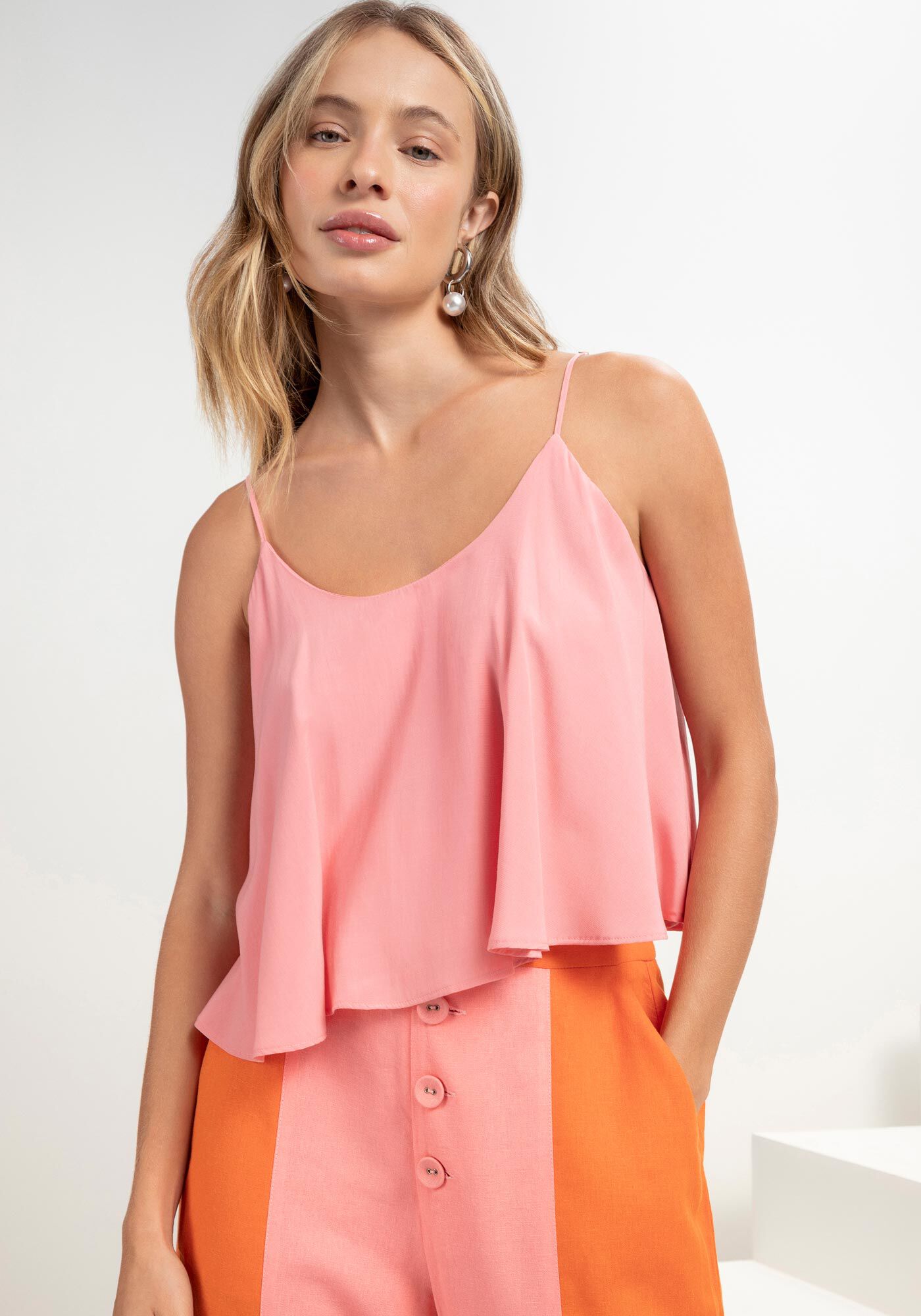 Blusa com Al&ccedil;as Ampla em Tecido Plano, , large.