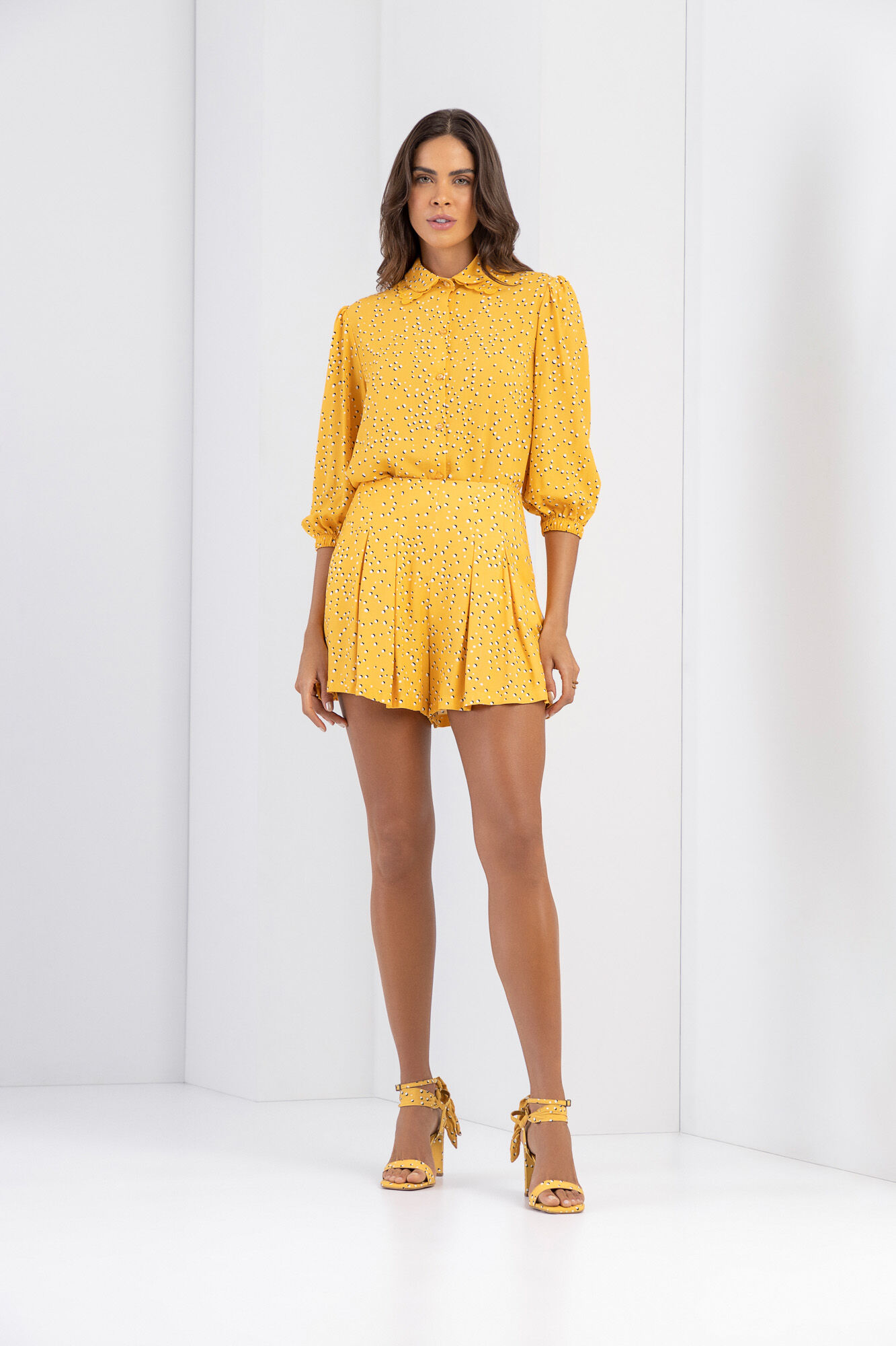 Camisa Manga 3/4 Bufante com Bordado Gola, , large.