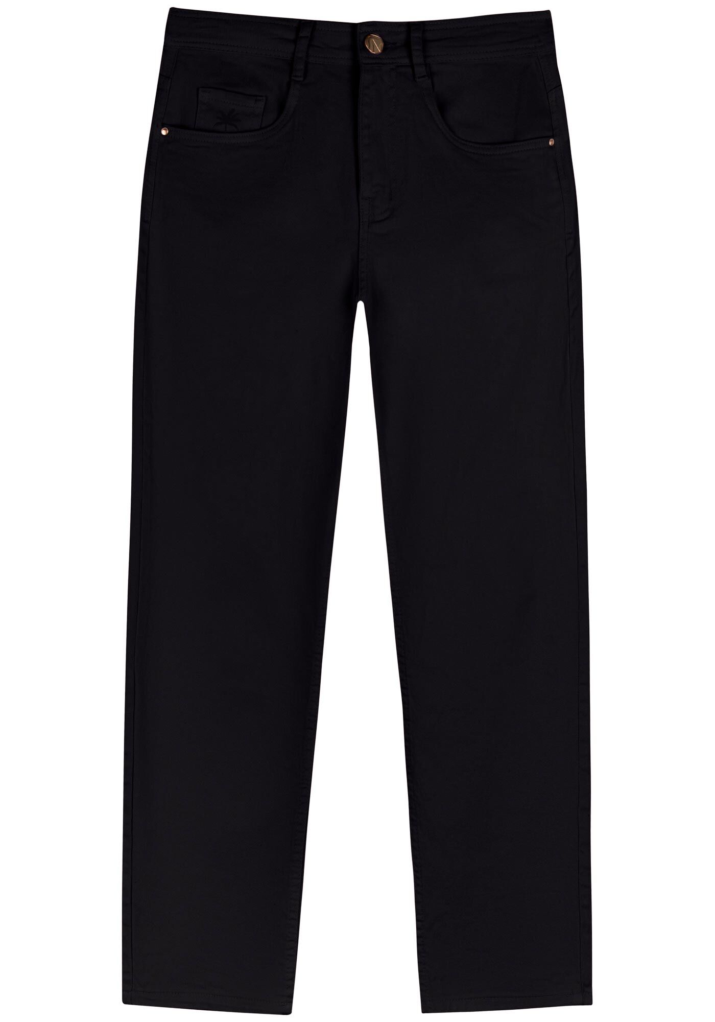 Cal&ccedil;a Mom De Cintura Alta Em Sarja Com Elastano, , large.