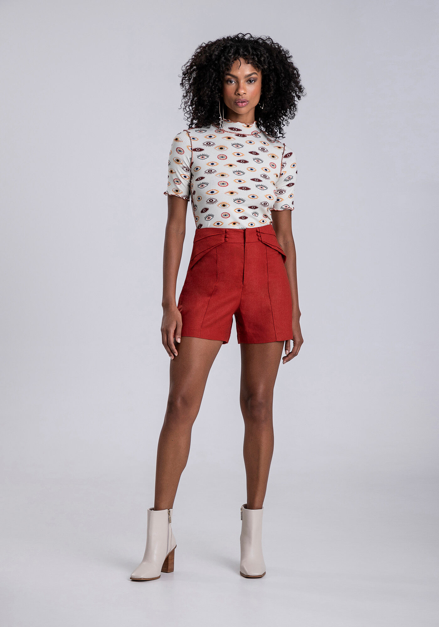 Blusa Canelada Gola Alta com Pic&ocirc;, OLHARES, large.