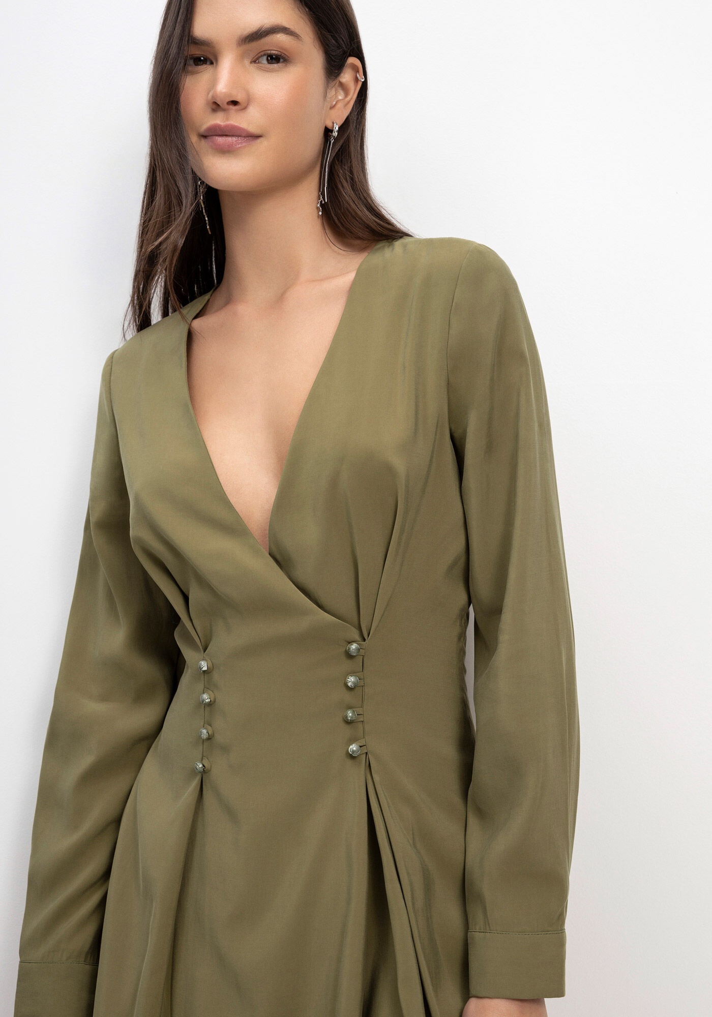 Vestido evase manga longa store