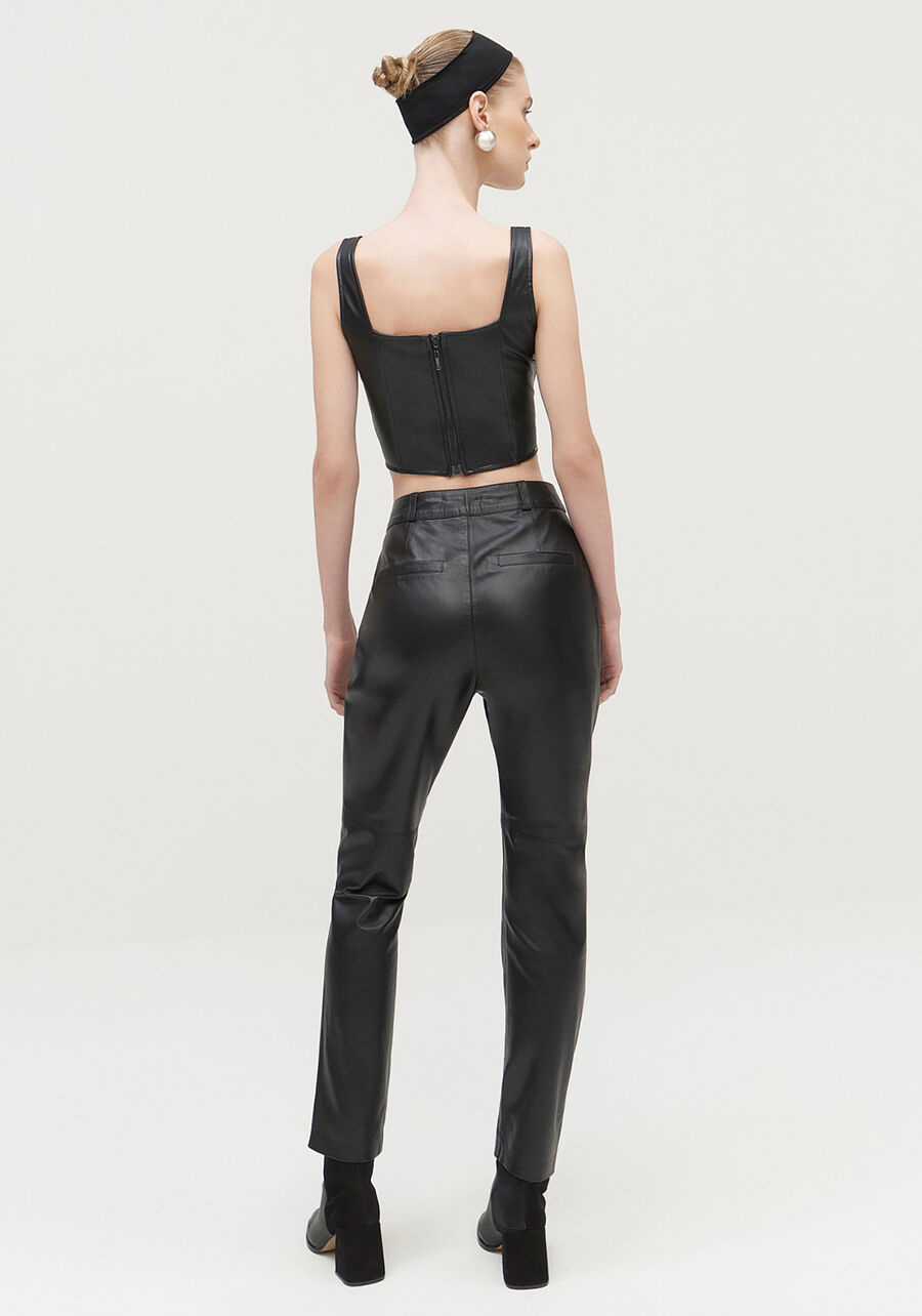 Blusa Corset em PU com Decote Quadrado, PRETO REATIVO. Blusa Corset em PU com Decote Quadrado, PRETO REATIVO, large.