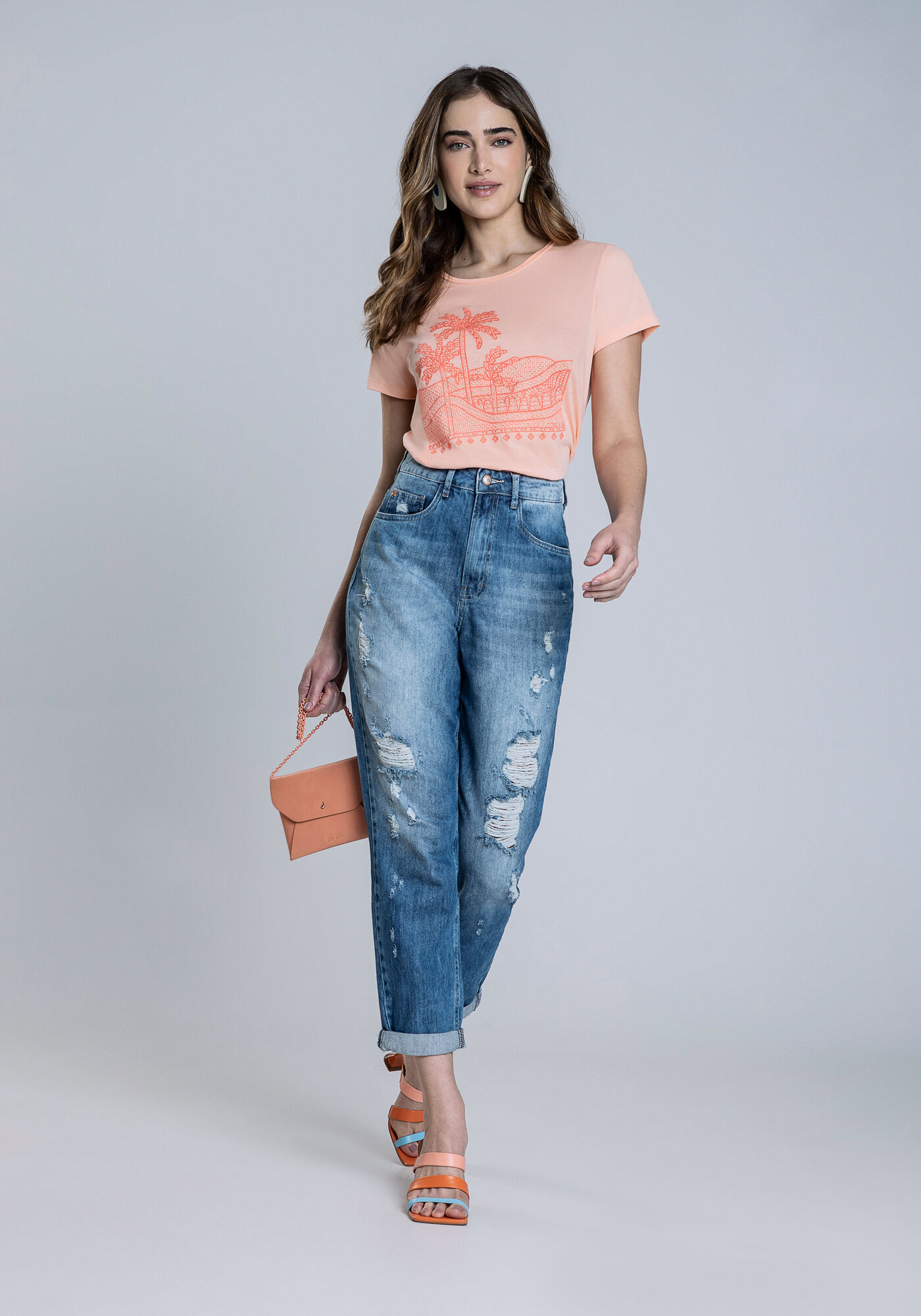 T-Shirt Meia Malha com Bordado, SALMAO SENSACAO, large.