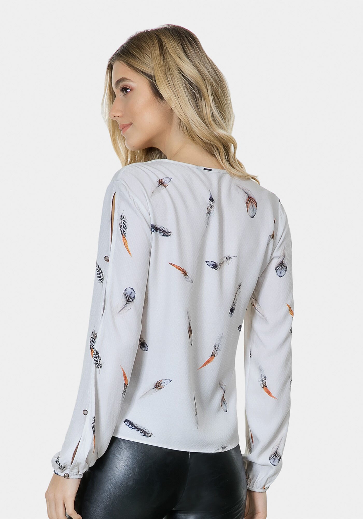 Blusa Manga Longa Recorte Tecido, , large.