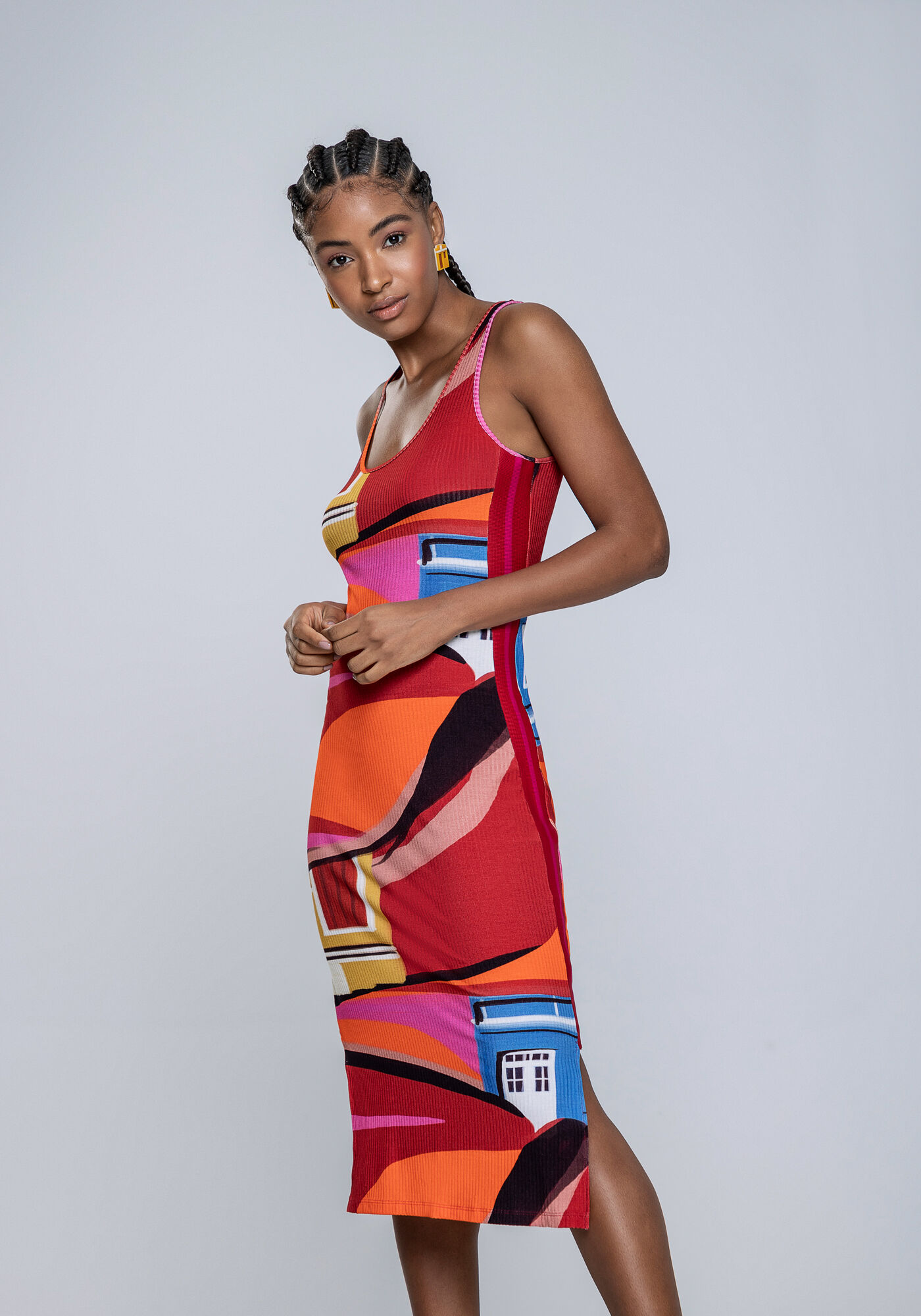 Vestido Midi Canelado com Retil&iacute;nea, QUATRO CANTOS, large.