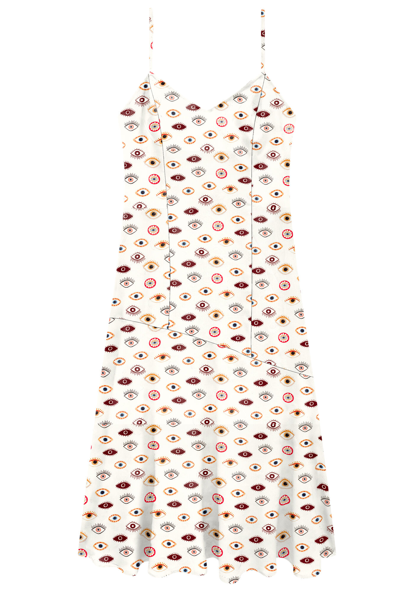 Vestido com Al&ccedil;as Midi em Viscose Estampado, OLHARES, large.