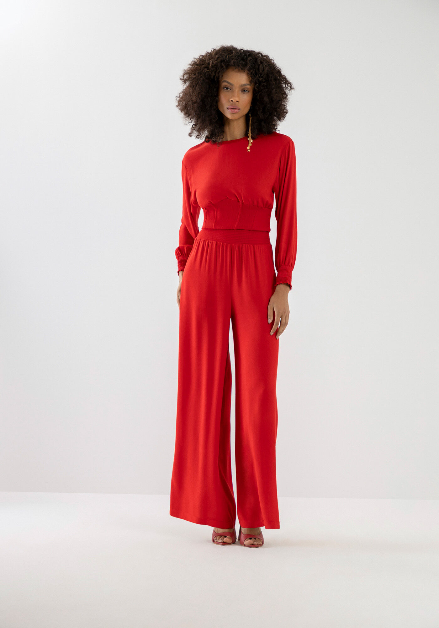 Conjunto em Crepe com Blus&atilde;o e Cal&ccedil;a Pantalona, , large.