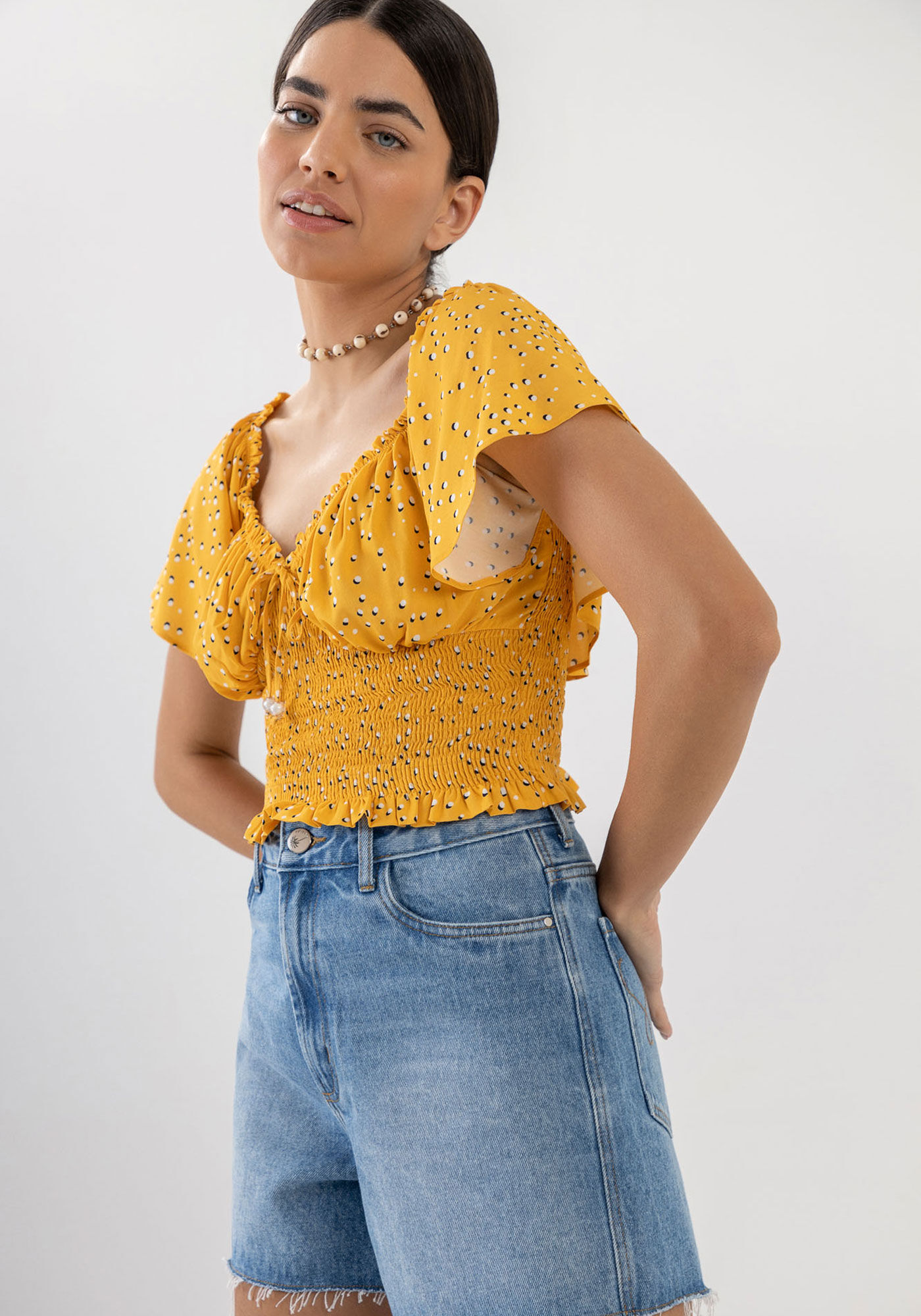 Blusa Cropped Estampada com Babado e Franzido, INGA, large.