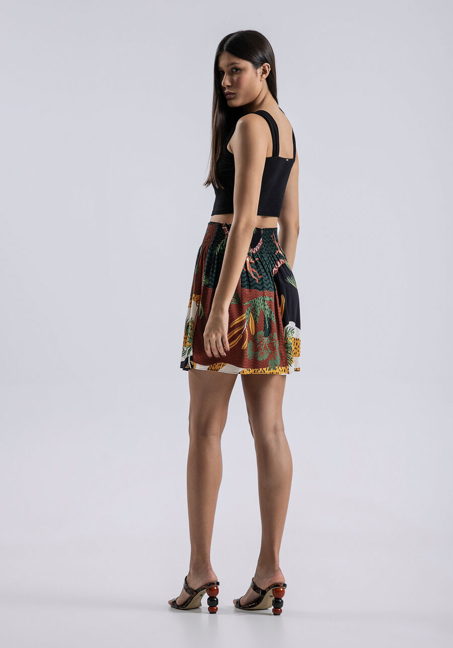 Saia Godê Estampada com Cintura Média, . Saia Godê Estampada com Cintura Média, , large.