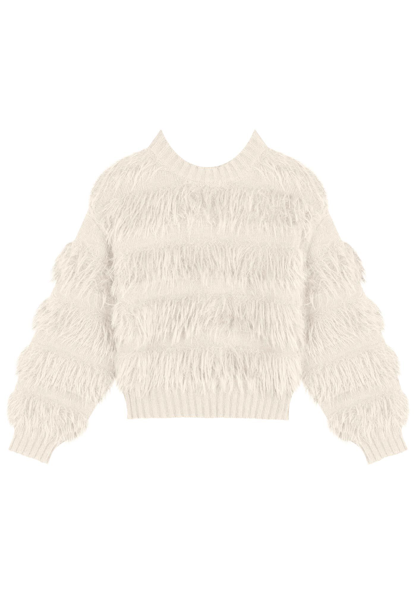 Blus&atilde;o De Mangas Longas Em Tric&ocirc; Com Pelos, , large.