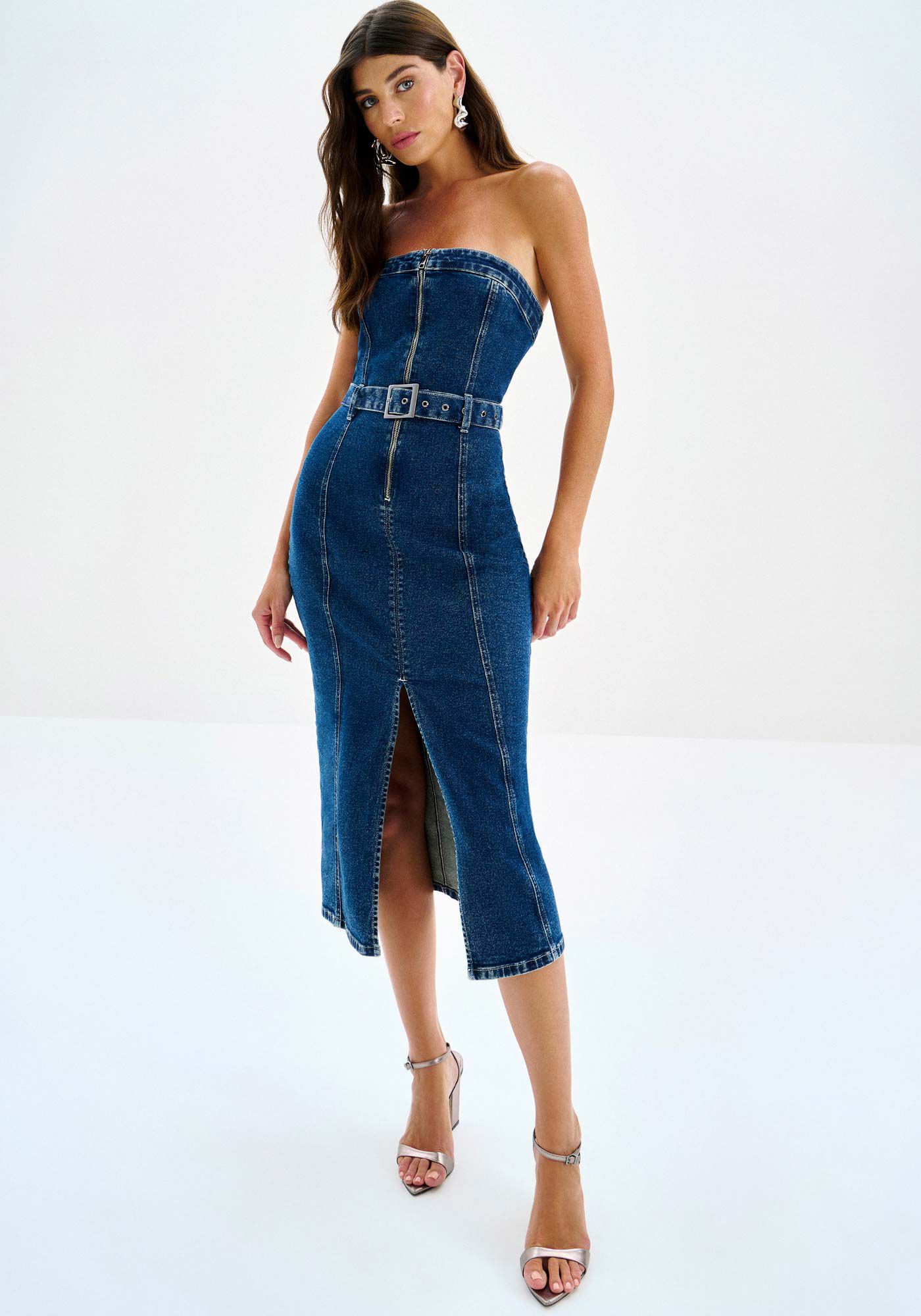 Vestido Jeans Midi Tomara que Caia com Cinto, , large.