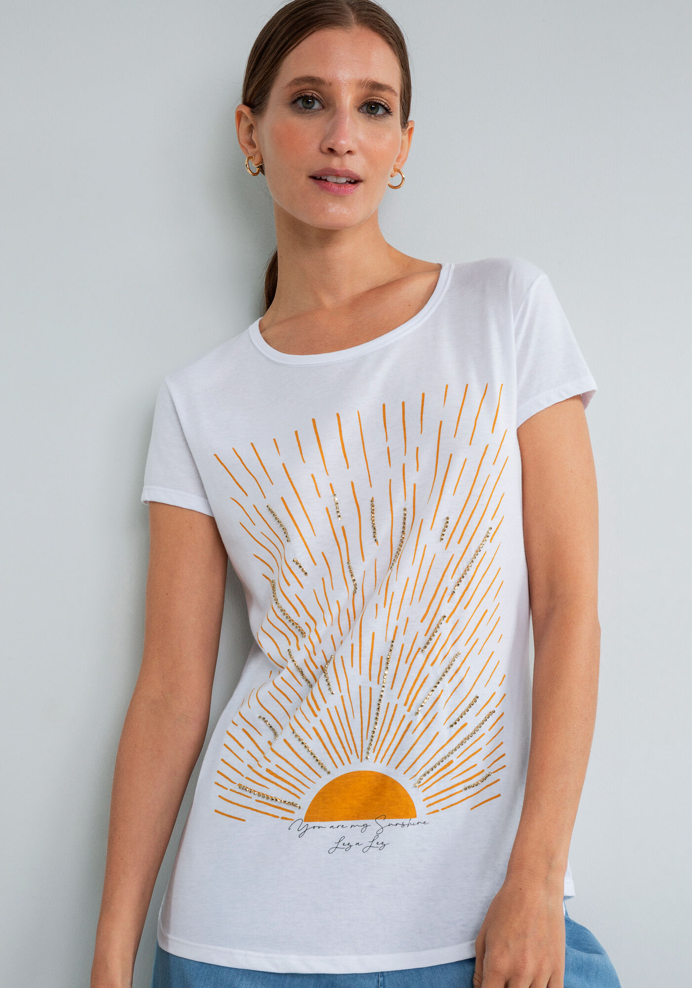 T-shirt Estampada Corrente Strass, BRANCO, large.