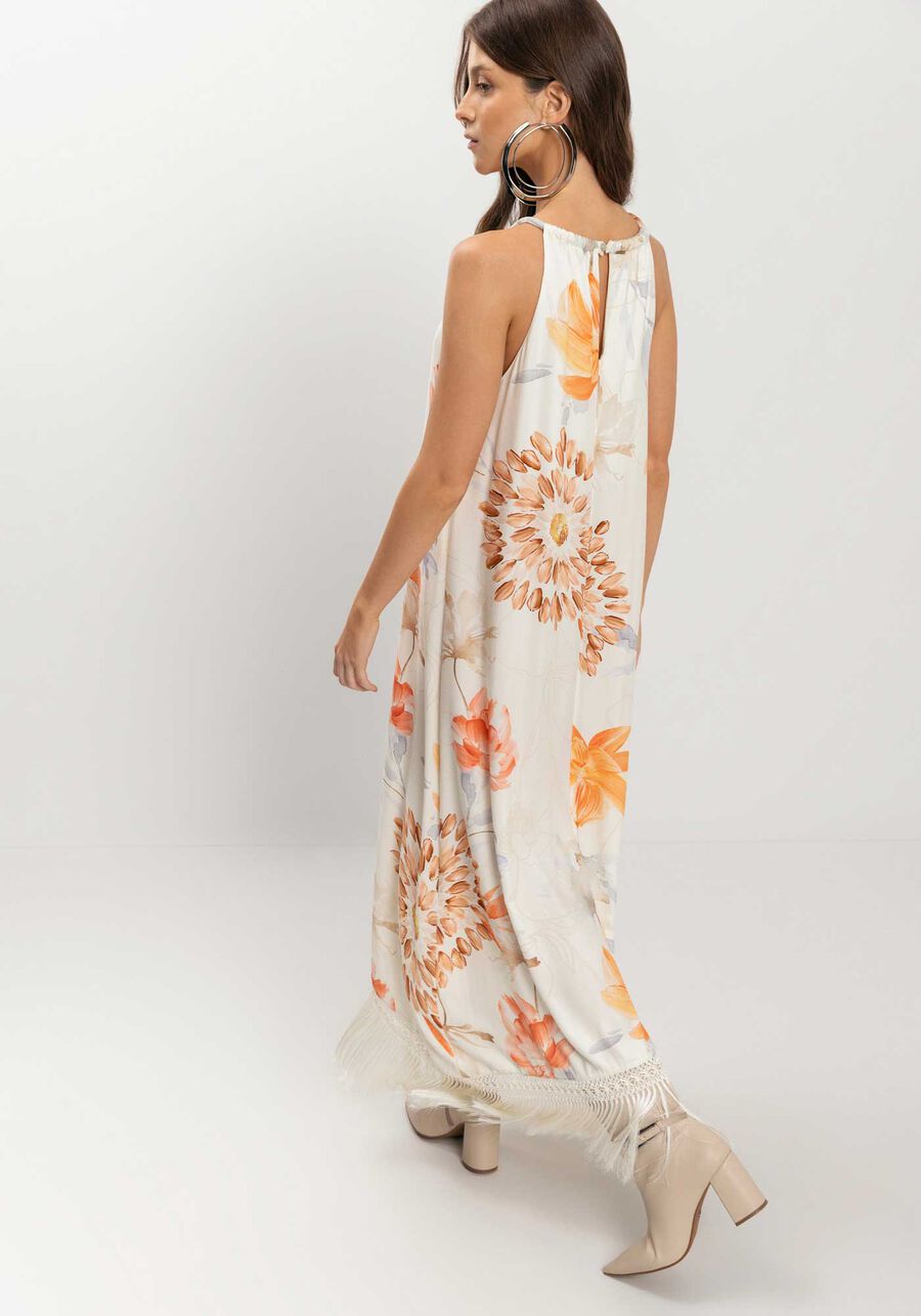 Vestido Longo Estampado Com Franjas Na Barra, . Vestido Longo Estampado Com Franjas Na Barra, , large.
